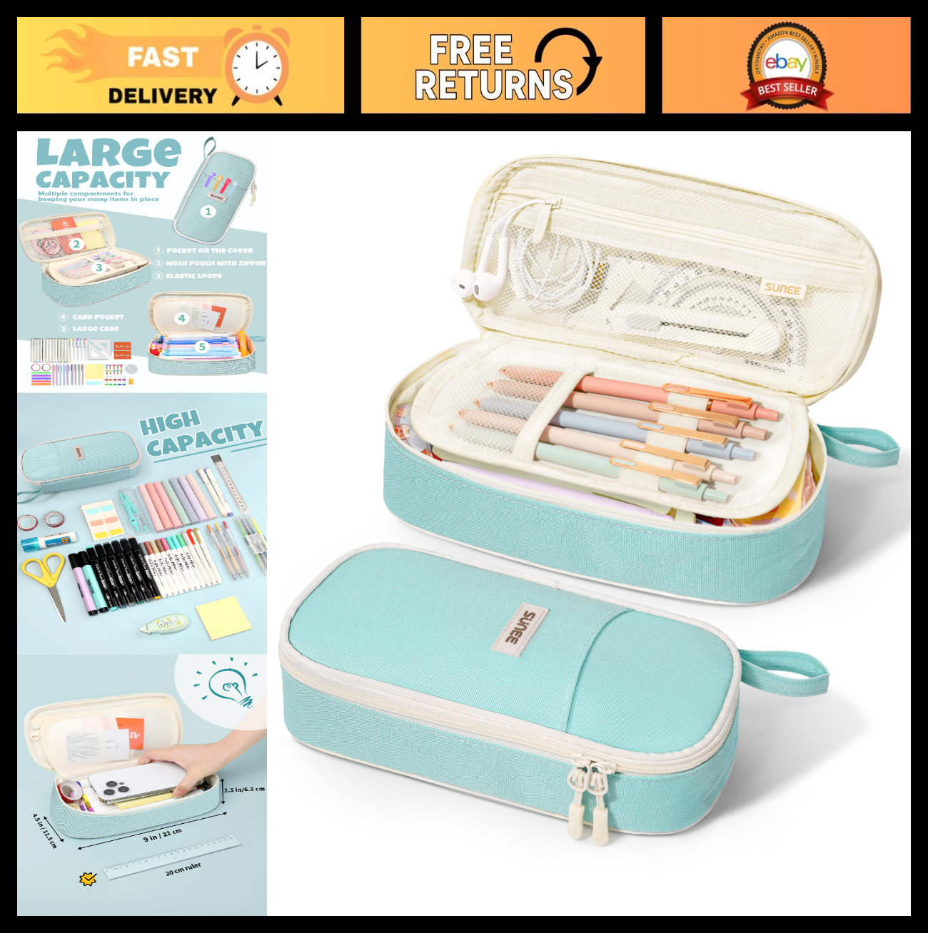 Cute Aesthetic Pencil Case   Large Zippered Pen Pouch, Kawaii Stationery Organiz0