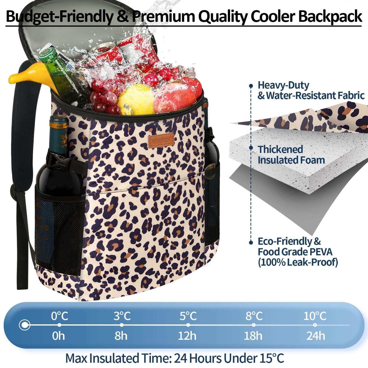 Insulated Camping Cooler Backpack - Holds 30-45 Cans, Waterproof & Leak Proof, P3