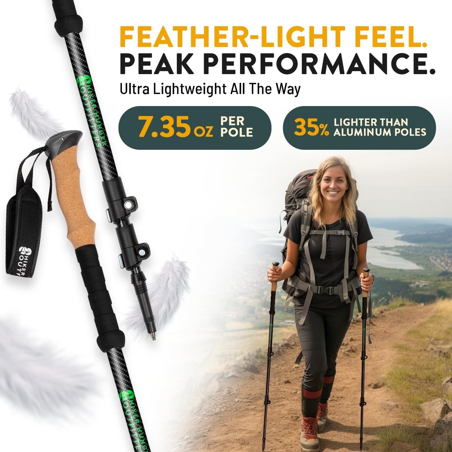 Lightweight Carbon Fiber Trekking Poles   Collapsible Hiking Sticks with Cork Gr4