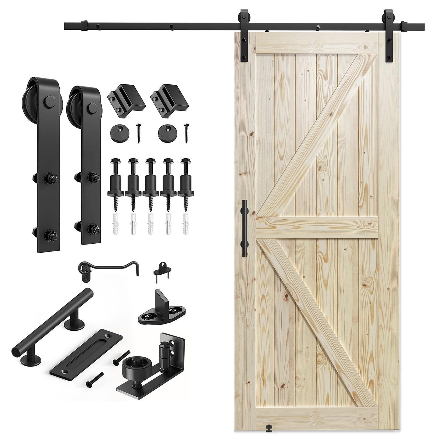 36"x96" Unfinished Solid Spruce Sliding Barn Door Kit with 6.6ft Hardware, DIY A1