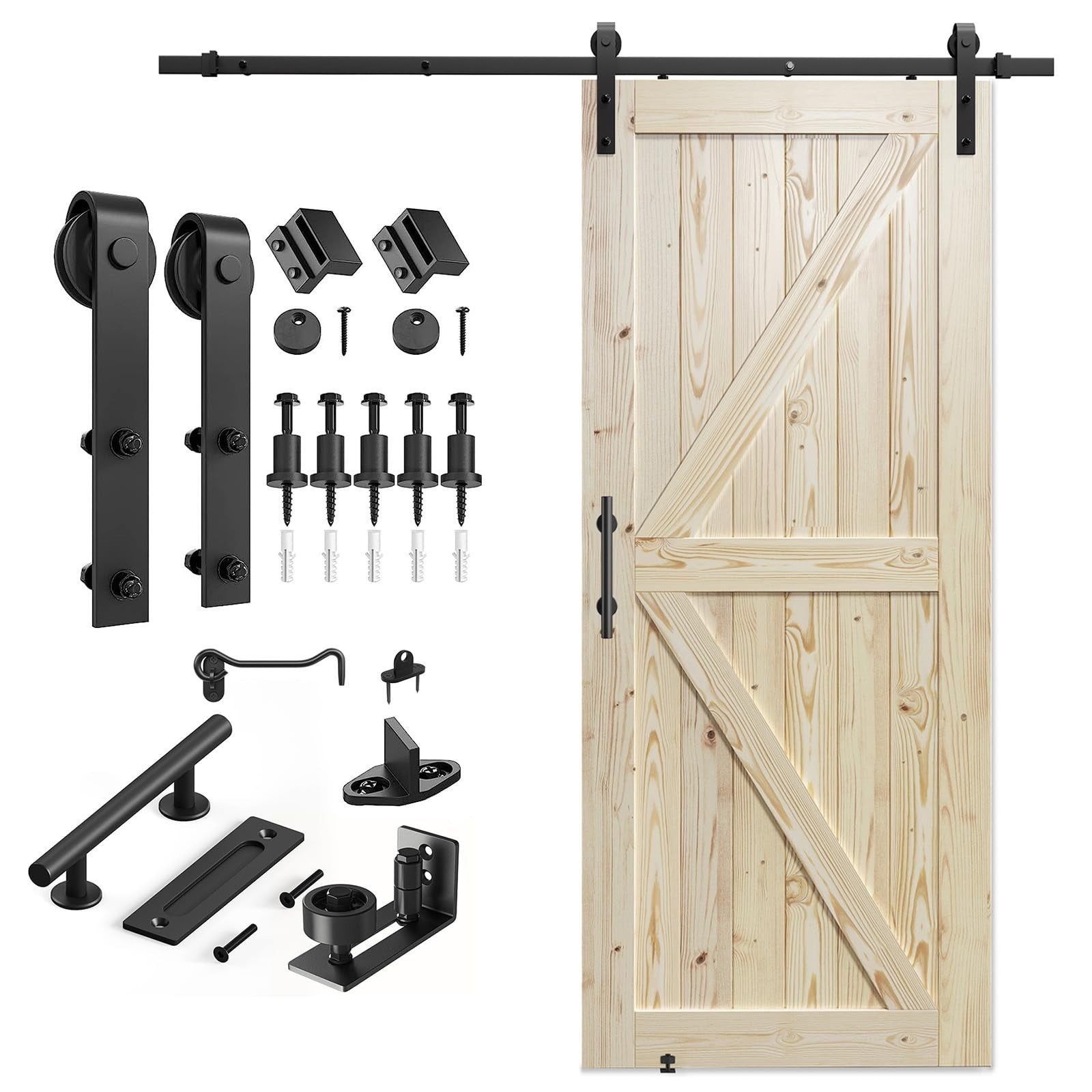 36"x96" Unfinished Solid Spruce Sliding Barn Door Kit with 6.6ft Hardware, DIY A1