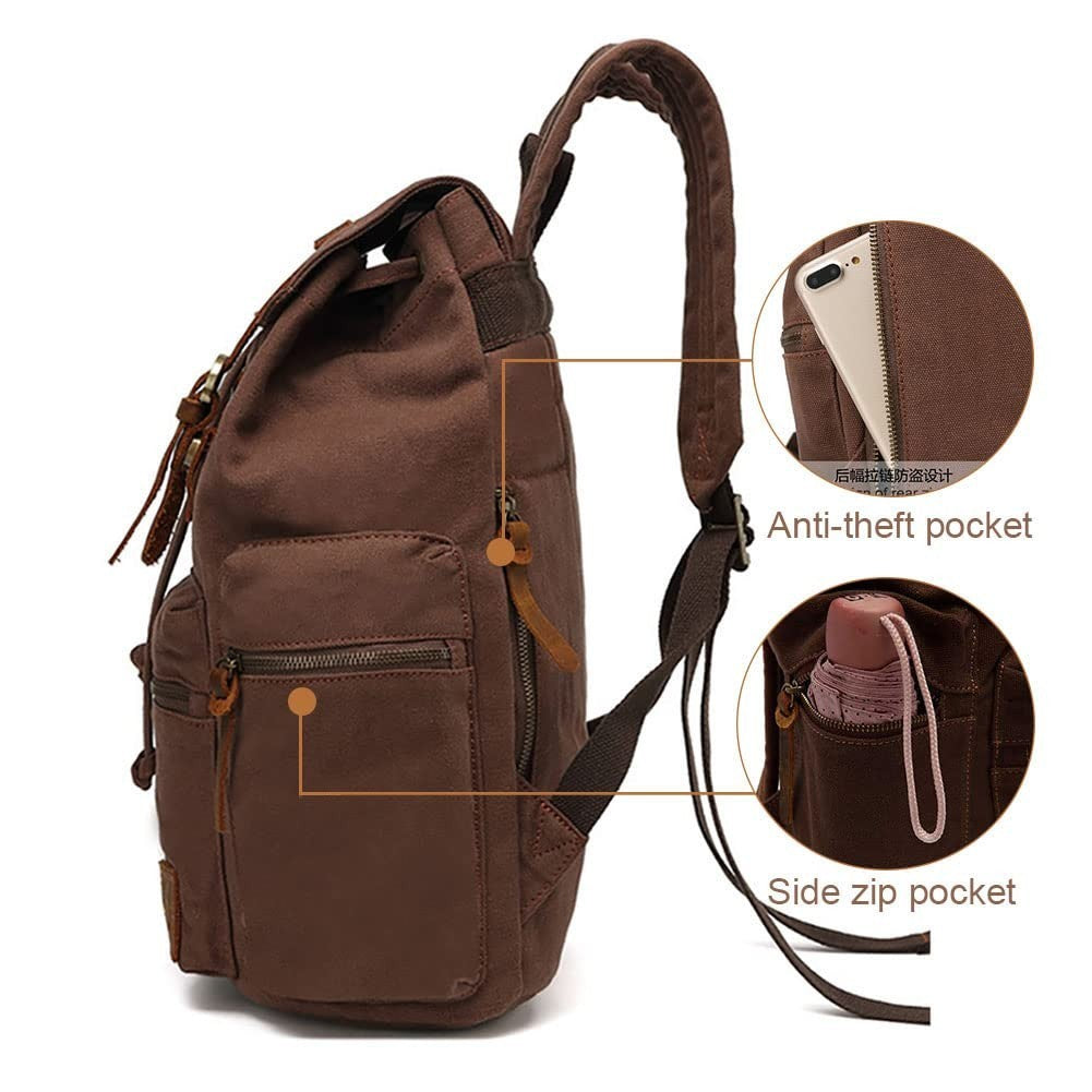High Capacity Vintage Canvas Backpack for School, College, Hiking & Travel   Fit4