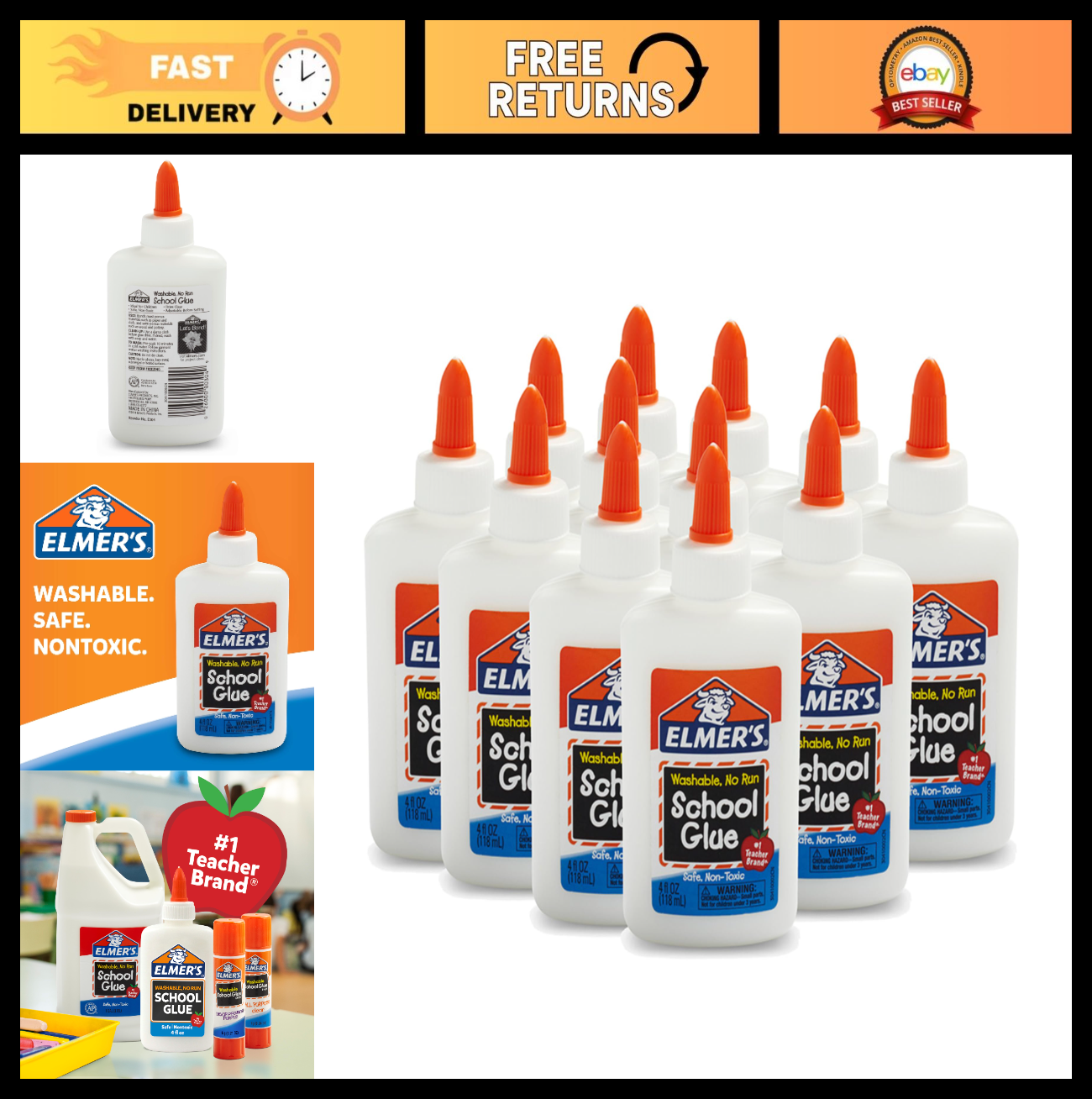 Non Toxic Liquid School Glue   Washable Craft & Slime Supplies, 12 Pack, 4oz0