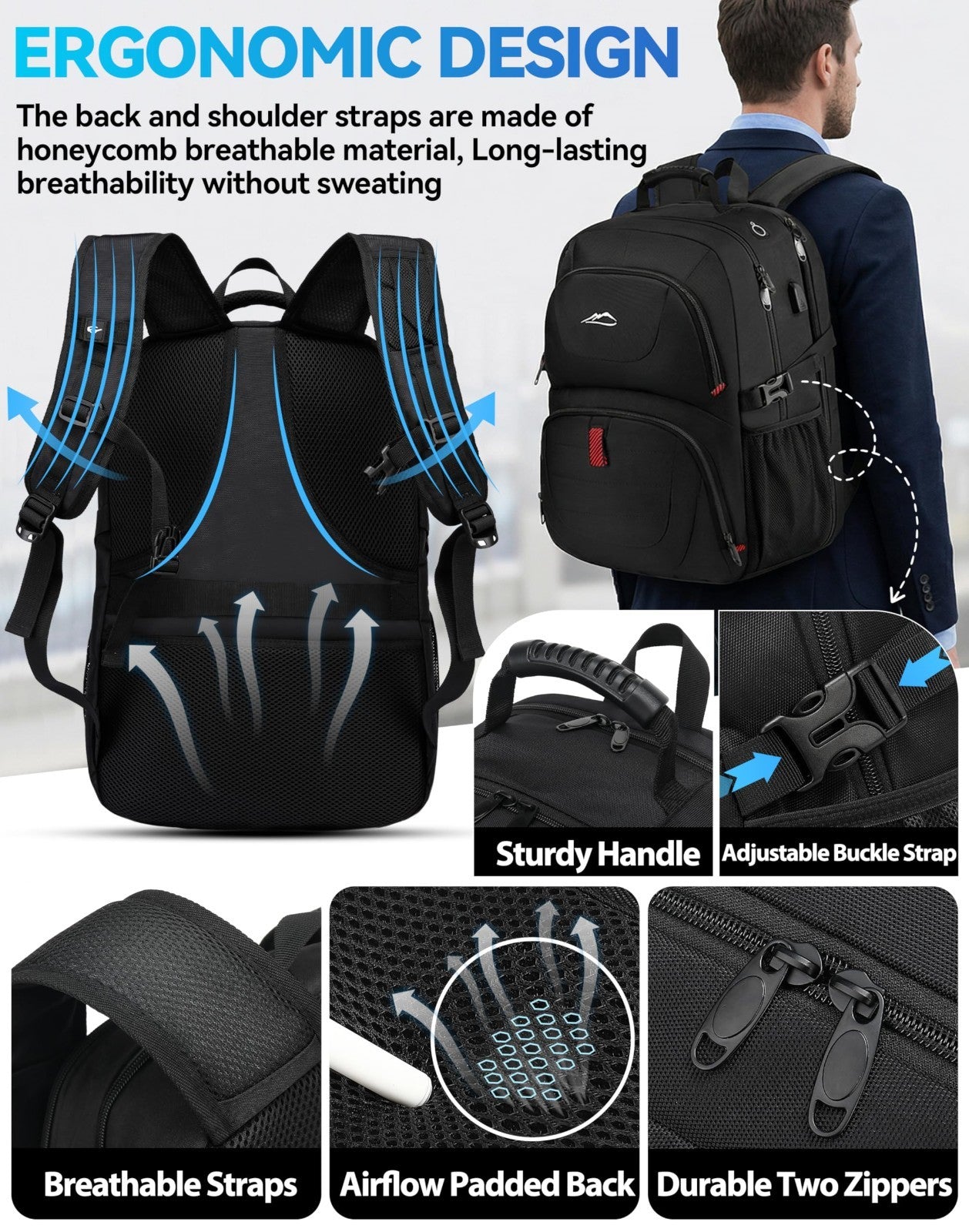 Extra Large Anti Theft Travel Backpack for 17" Laptop, USB Charging, TSA Approve4