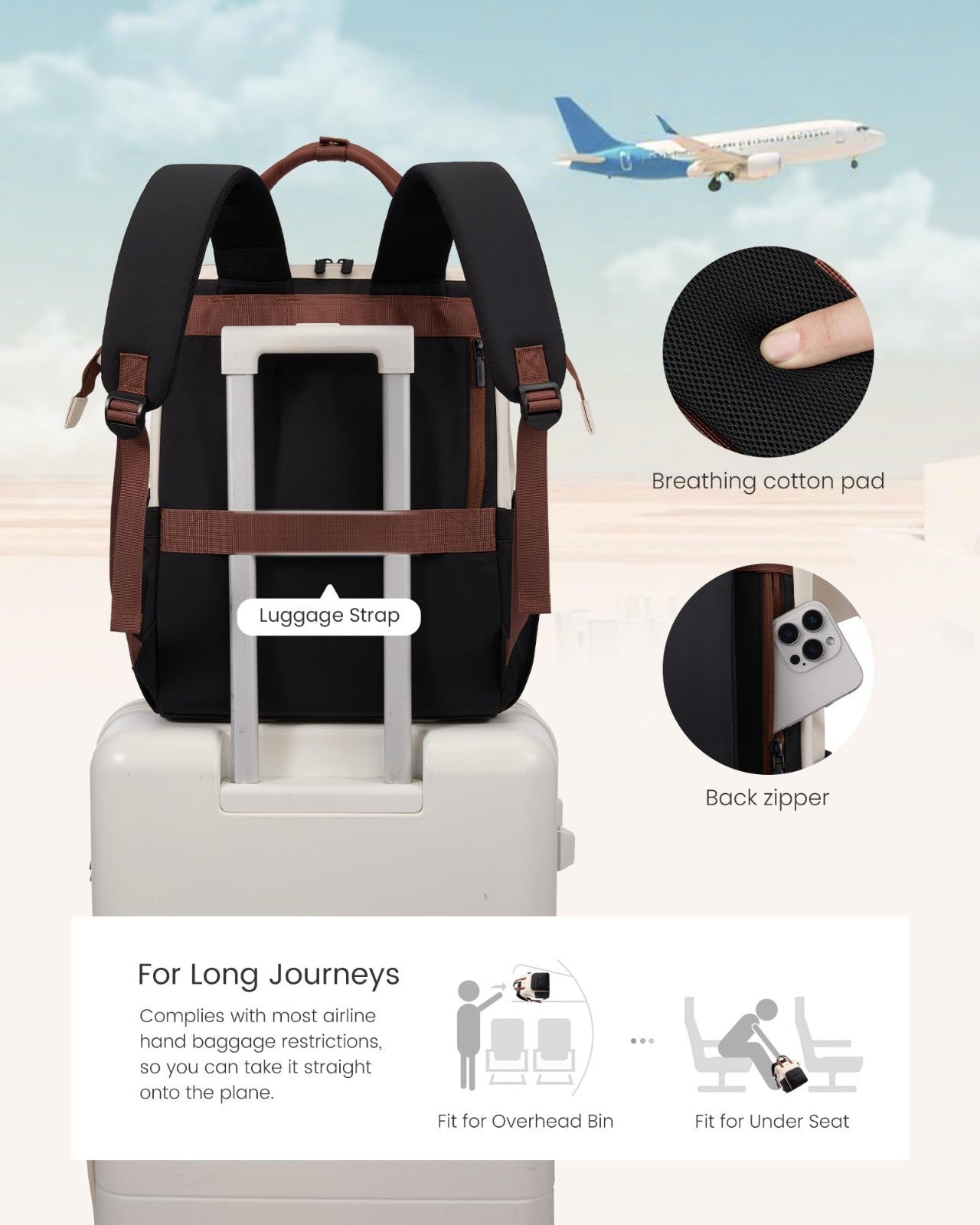 Stylish 15.6" Laptop Backpack for Women   Work Bag, Black/White/Gray, Durable &6