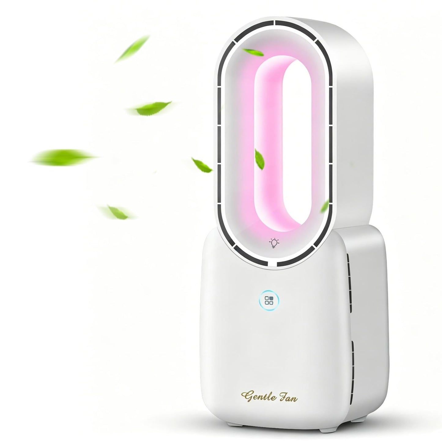 Rechargeable Bladeless Desk Fan 11.8”   5 Color Ambient Lights, Touch Control, Q1