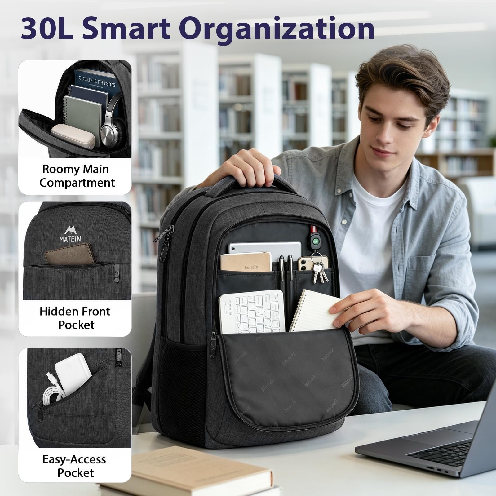 Large Laptop Backpack for Work & College, 17 Inch Computer Bookbag, Travel Bag6