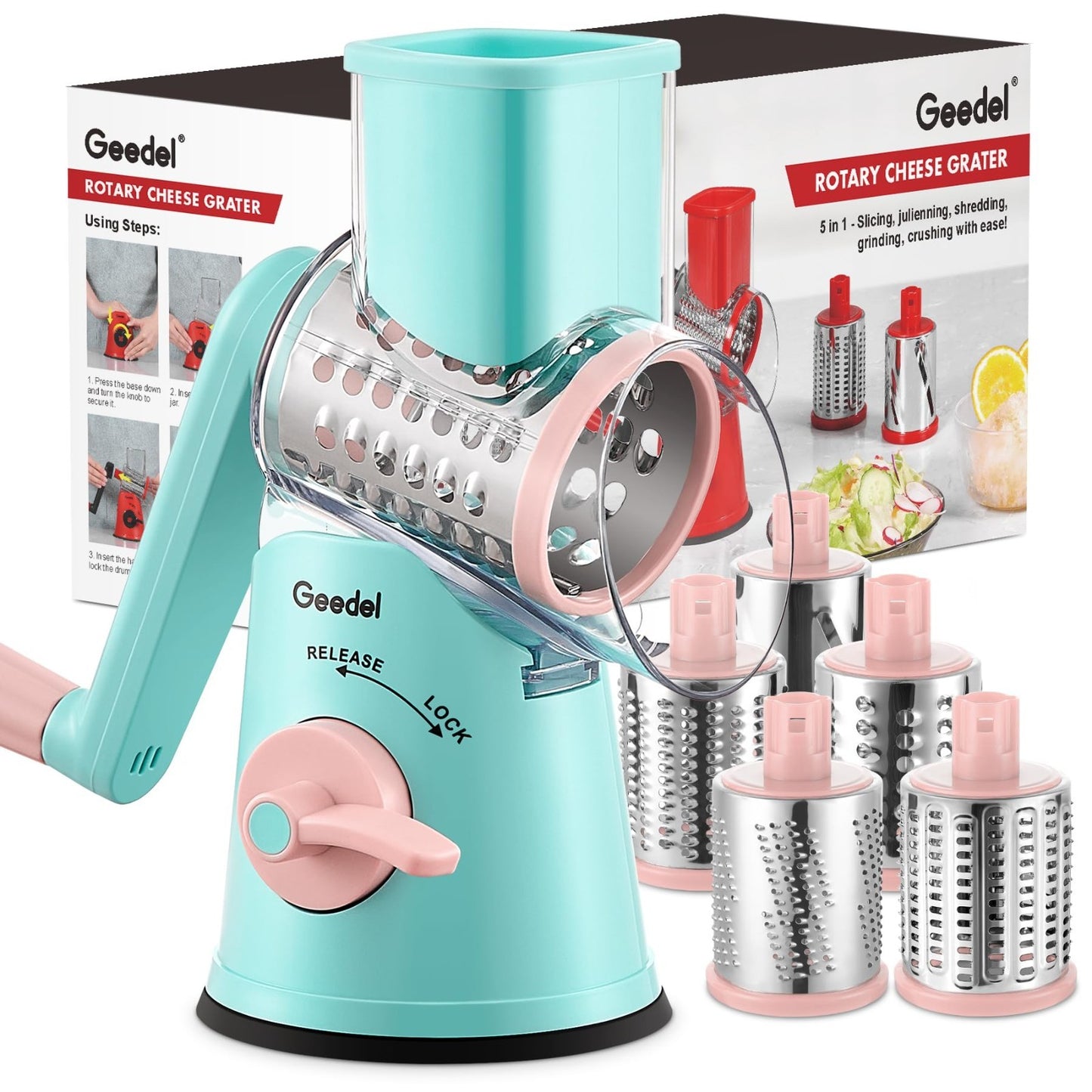 Rotary Cheese Grater & Vegetable Slicer   5 Blades, Stainless Steel, Fast Cuttin1