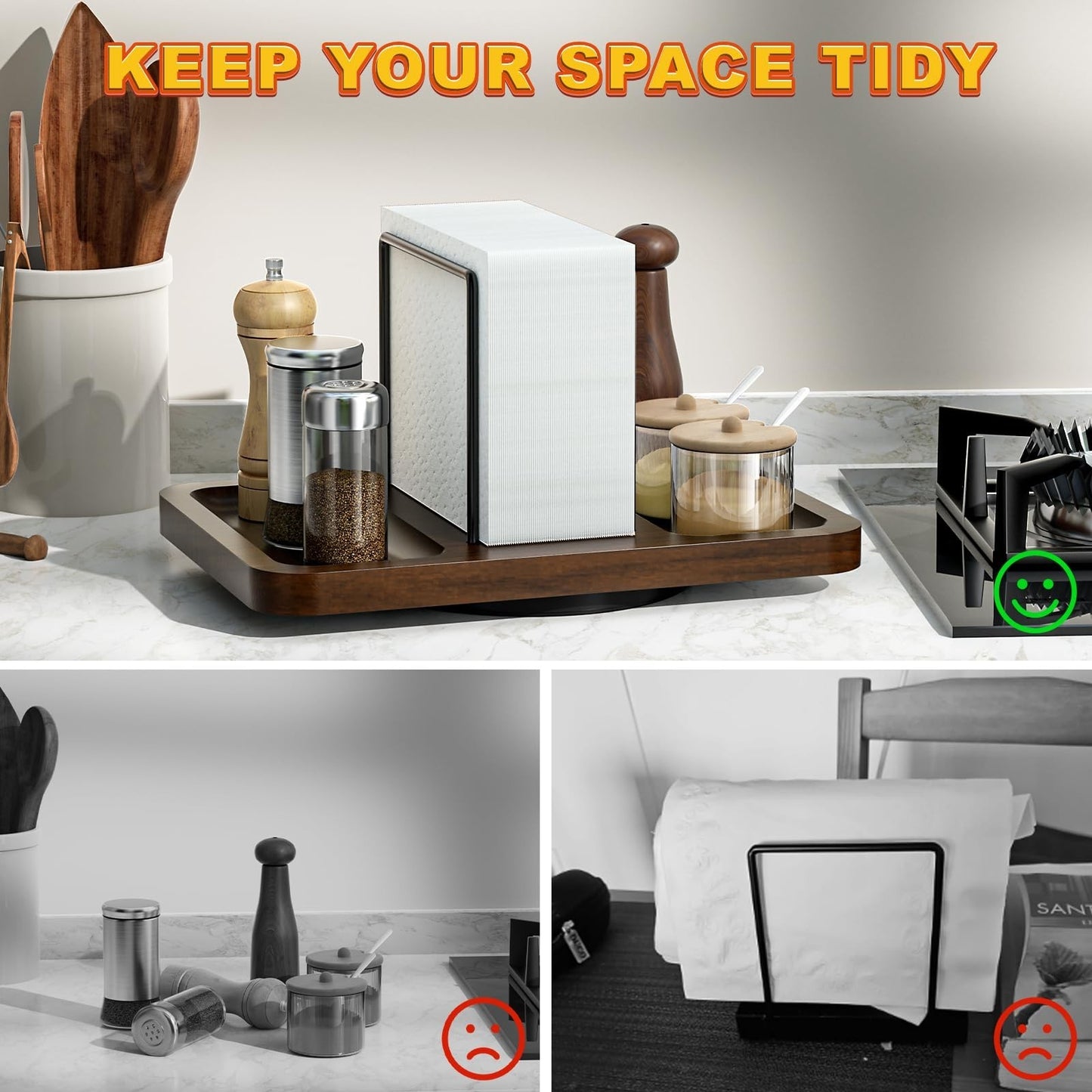 Rotating Napkin Holder & Salt Pepper Shakers Caddy for Kitchen & Dining Decor5