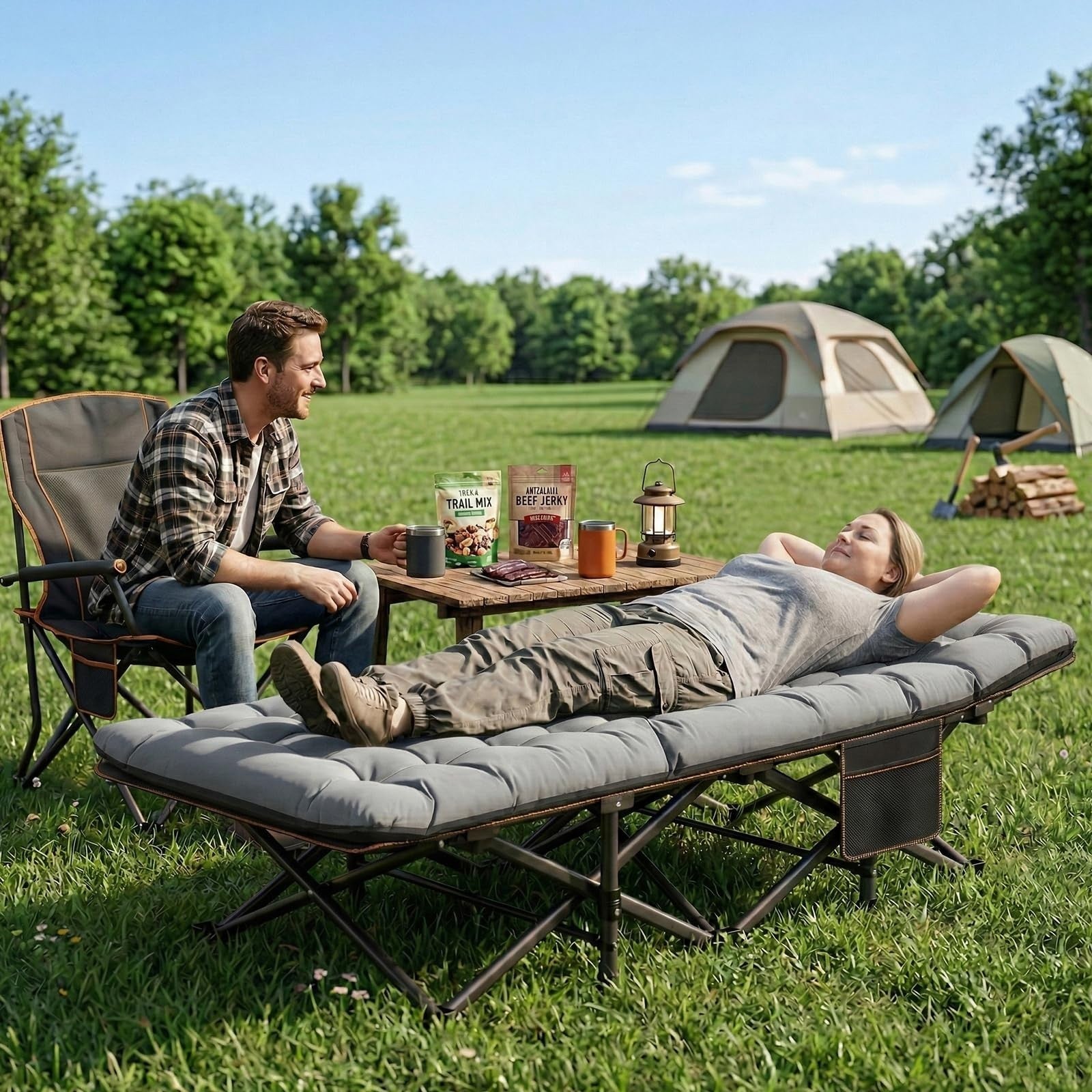 XXL Folding Camping Cot for Adults   32" Wide, 900 lb Capacity, 2 Pack, Removabl2