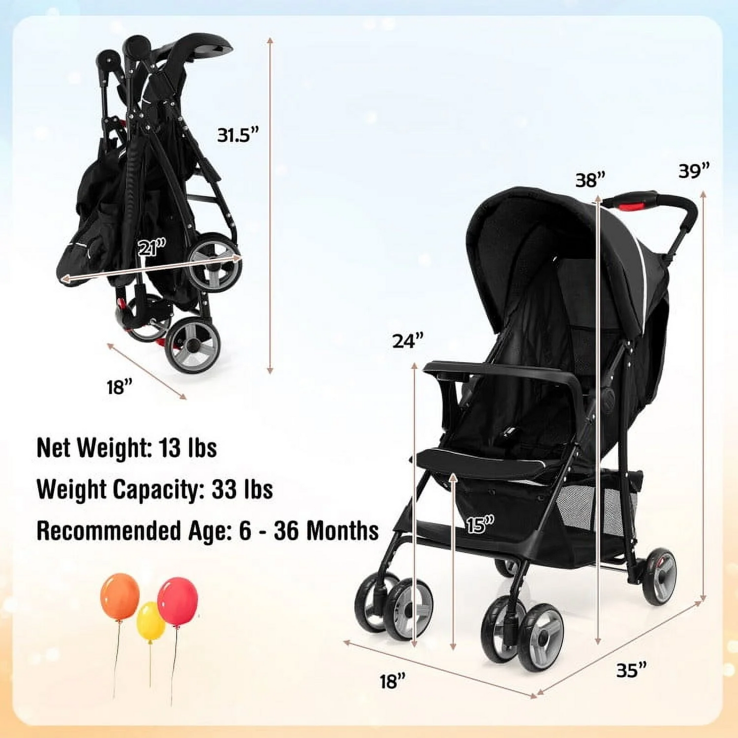 Kadyn Baby Stroller, Infant Carriage Bassinet Stroller,Toddler Travel Stroller f1