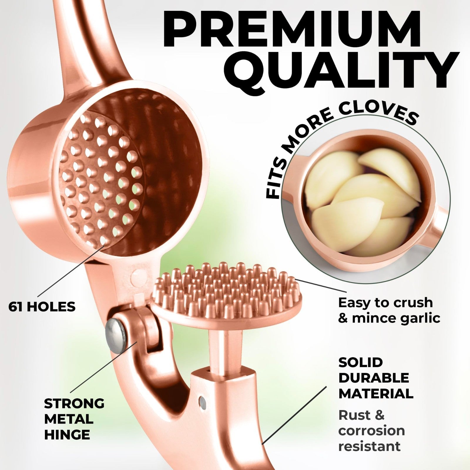 Premium Garlic Press Set   Rust Proof Mincer Tool, Easy Squeeze, Silicone Peeler3