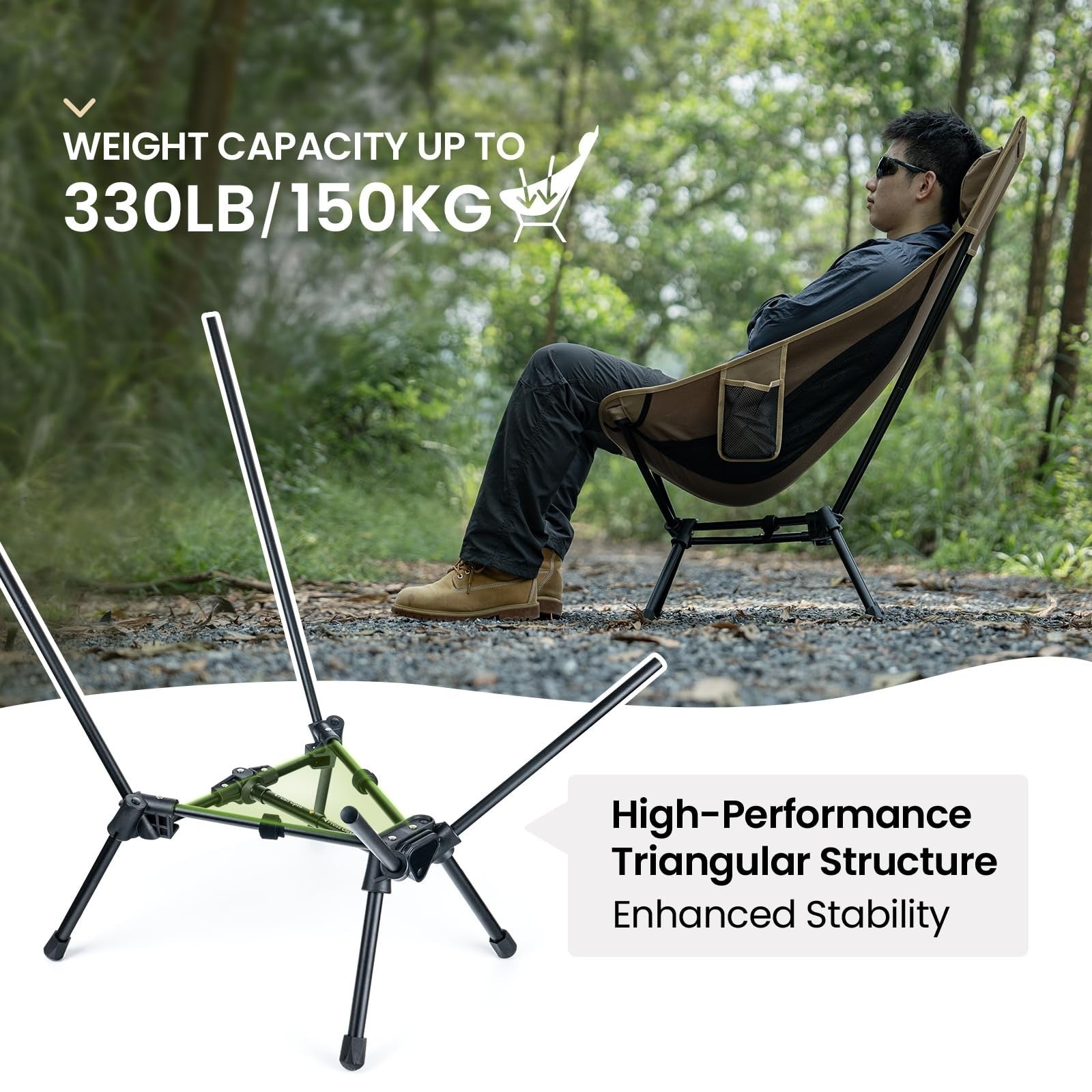 Comfortable High Back Folding Camping Chair with Pillow, Widened Seat Design5