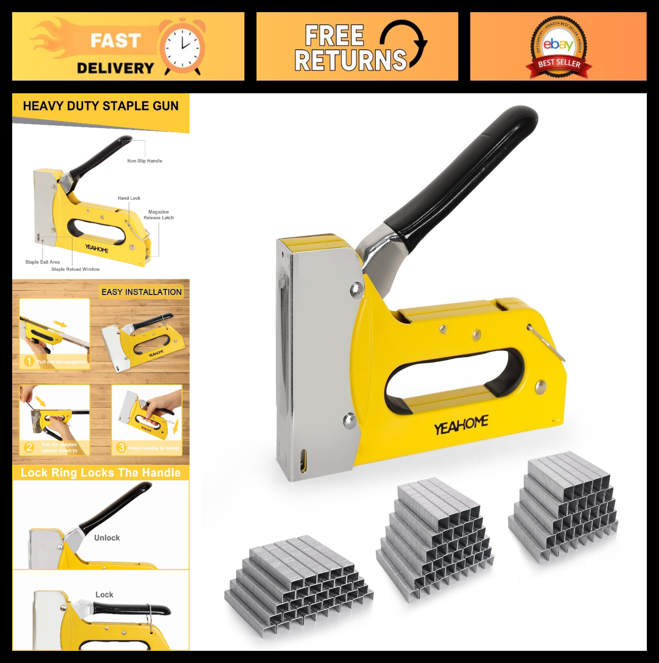 Heavy Duty Staple Gun Kit with 6000 T50 Staples   Manual Upholstery Tool for DIY0
