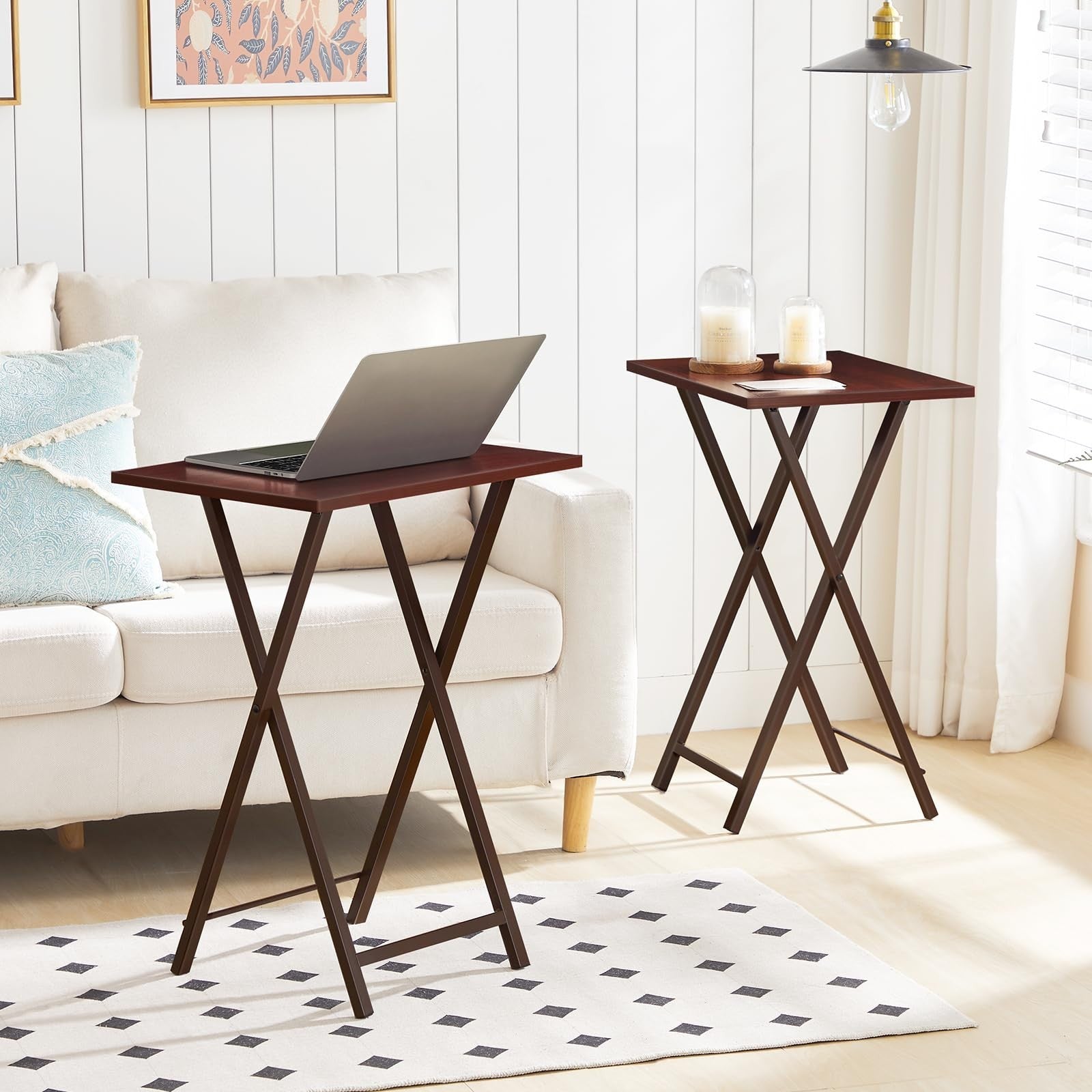 Set of 2 Folding Snack Tables for Small Spaces - Industrial Style, Easy Assembly2