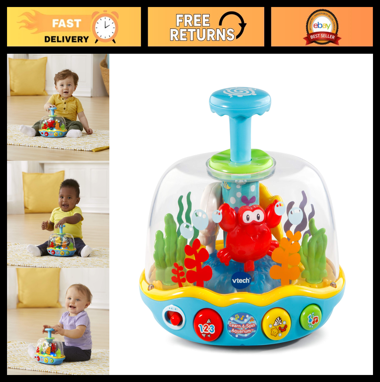 Interactive Learn & Spin Aquarium Toy for Babies   Educational Fun & Development0