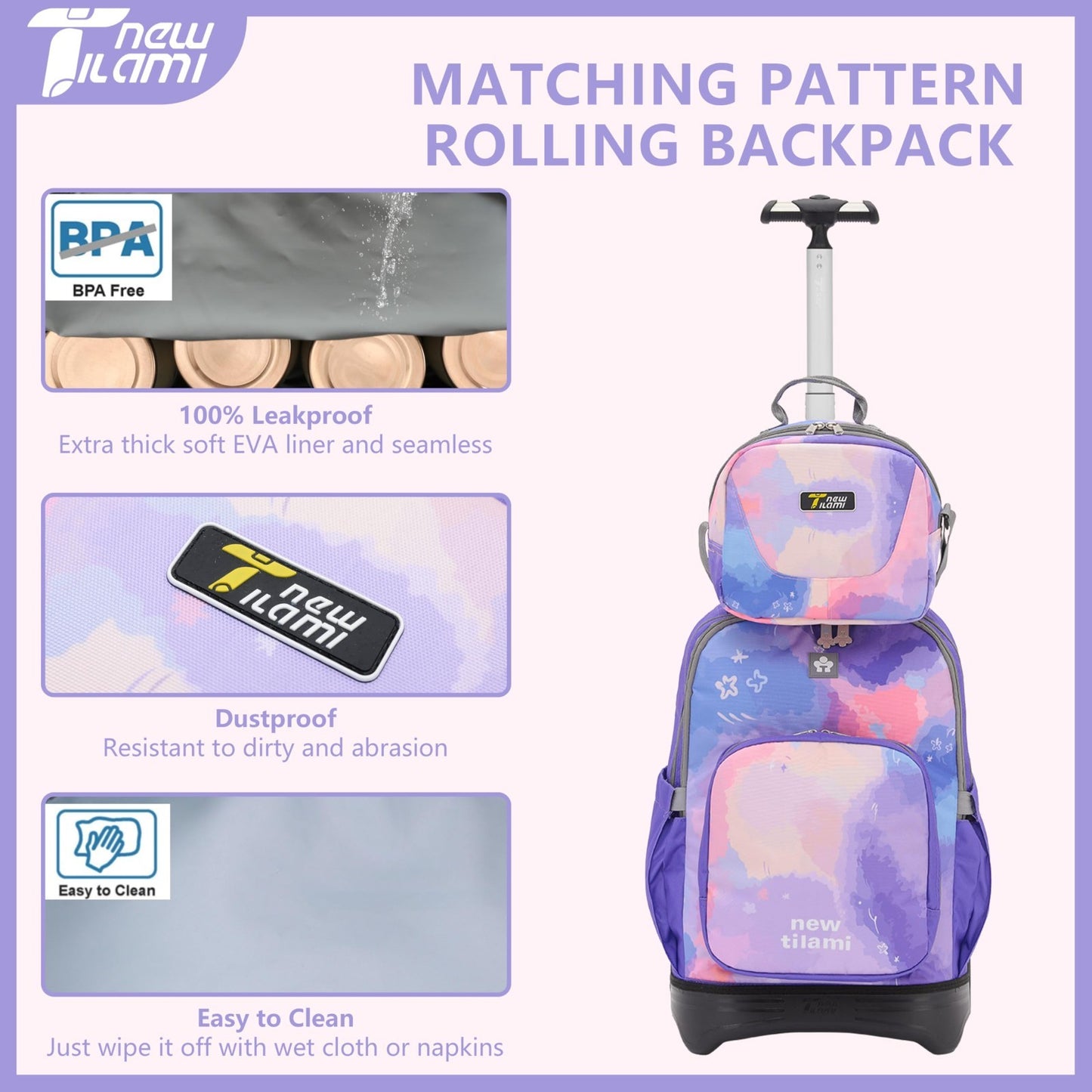 18 Inch Rolling Backpack with Lunch Bag for Kids   School Travel Bag, Durable &5