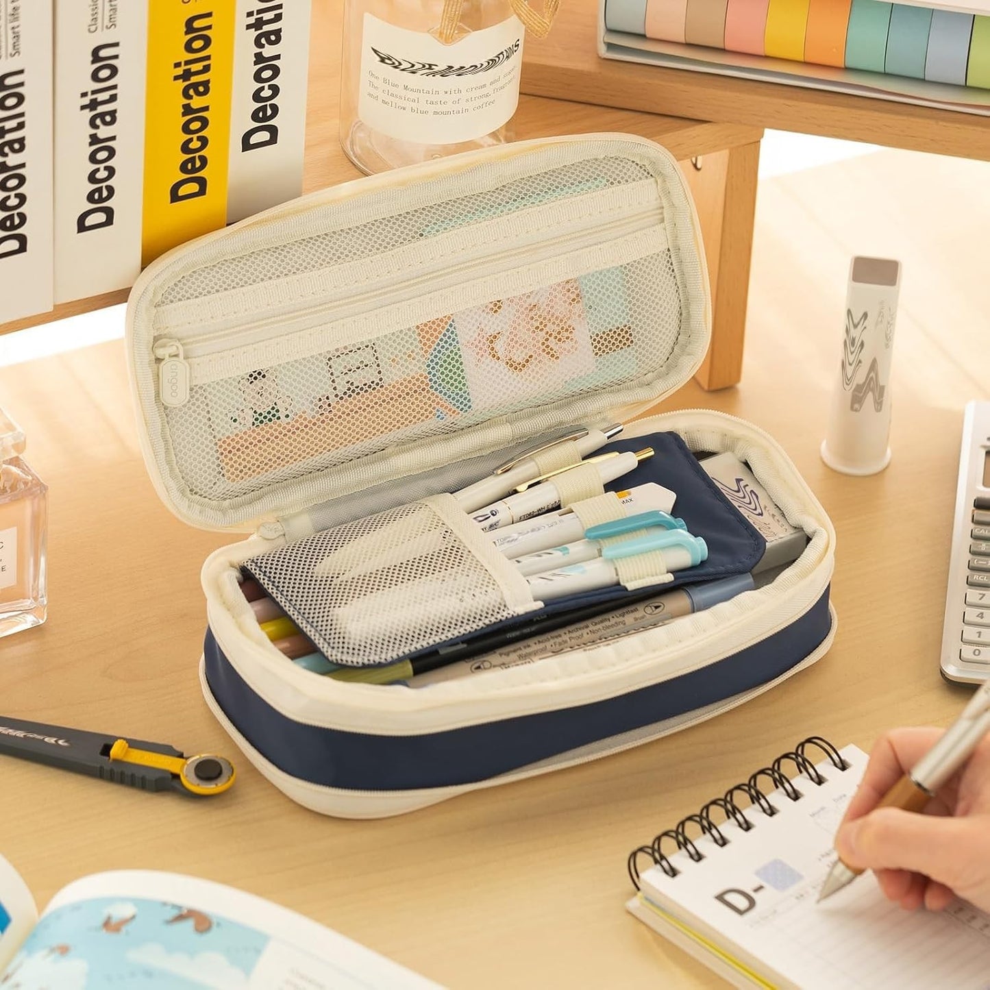 Large Capacity Pencil Case, Big Pencil Pouch, Stationery Bag for Teens   Navy2