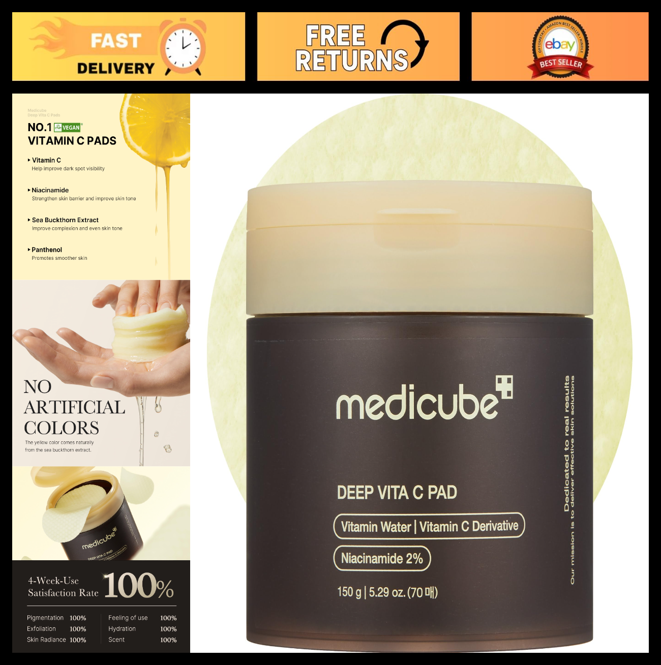 Deep Vita C Facial Toner Pads   Brightening & Exfoliating for Uneven Skin Tone0