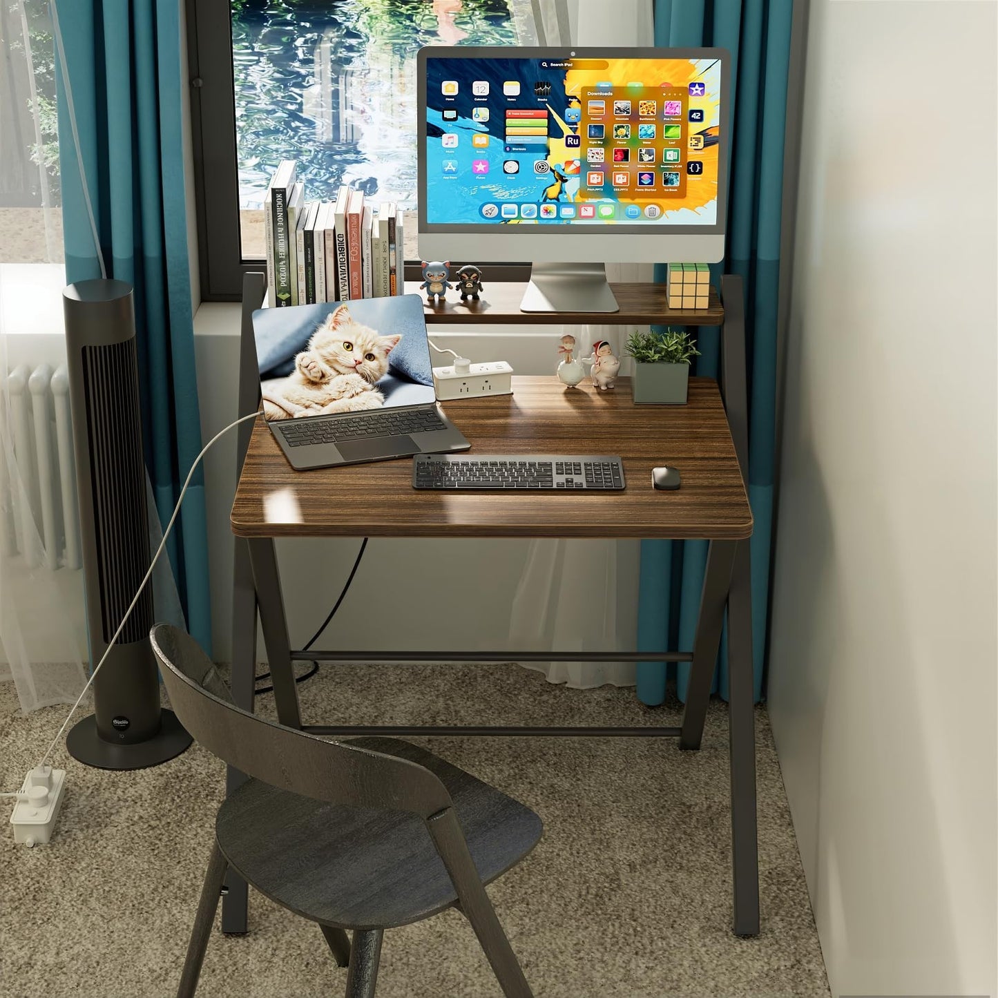 Compact Folding Desk with Shelf - Space-Saving Laptop Table for Home Office & Do2