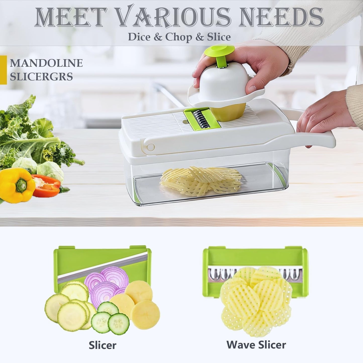16 in 1 Mandoline Slicer & Spiralizer, Veggie Chopper with Container for Salads3