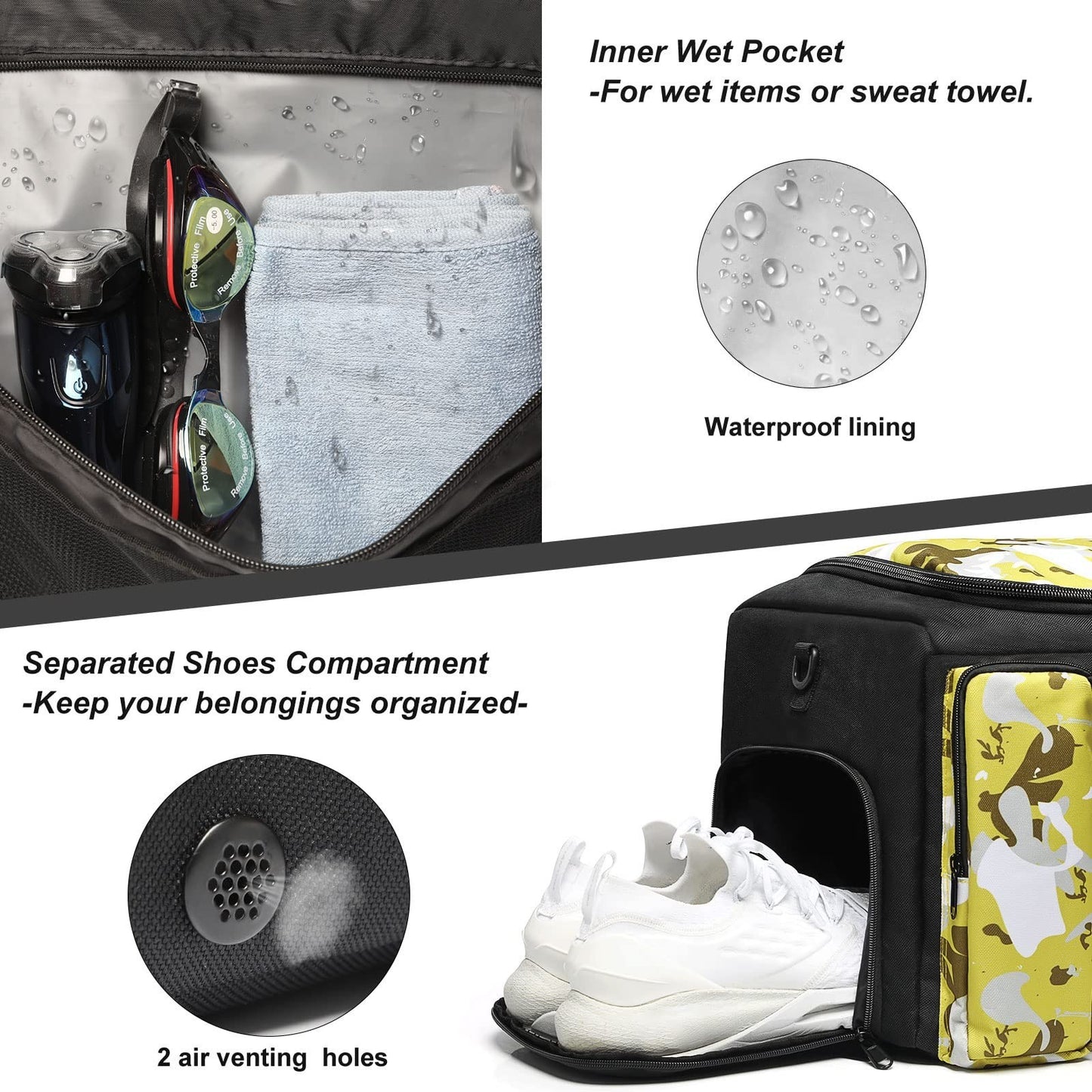 4-Way Gym Duffle Bag with Shoe Compartment & Wet Pocket - Versatile Sports Backp3