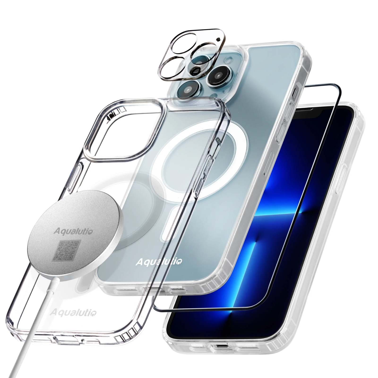 Luxury iPhone Accessories Kit: Wireless Charger, Screen & Camera Protectors, Cle0