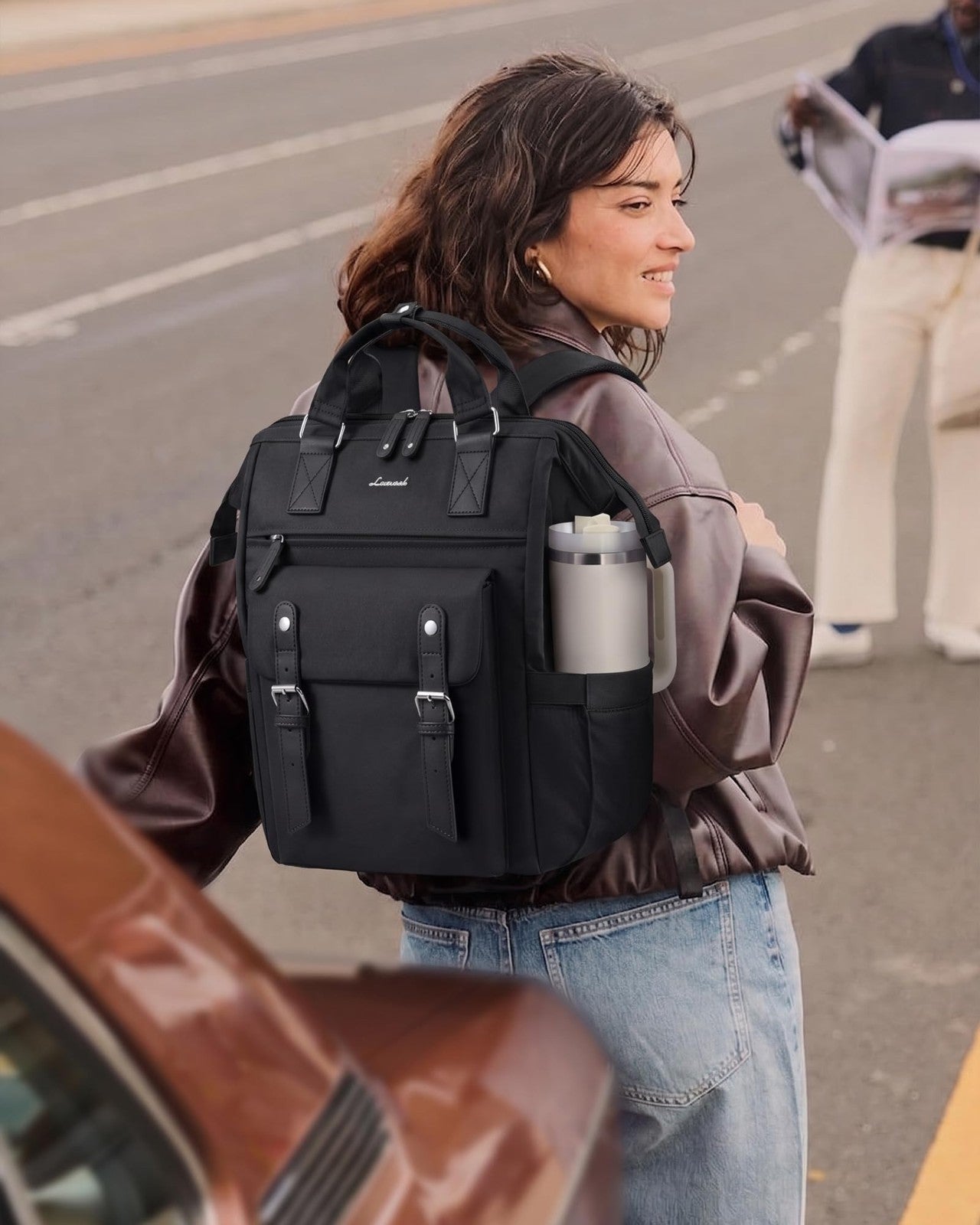 Stylish Waterproof Laptop Backpack for Women, 15.6" Travel Bag with Tumbler Hold5