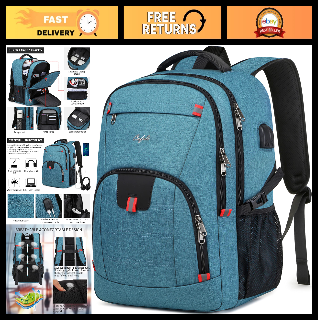 Stylish 17.3" Laptop Backpack for Men & Women   School, Travel, Business, Lake B0