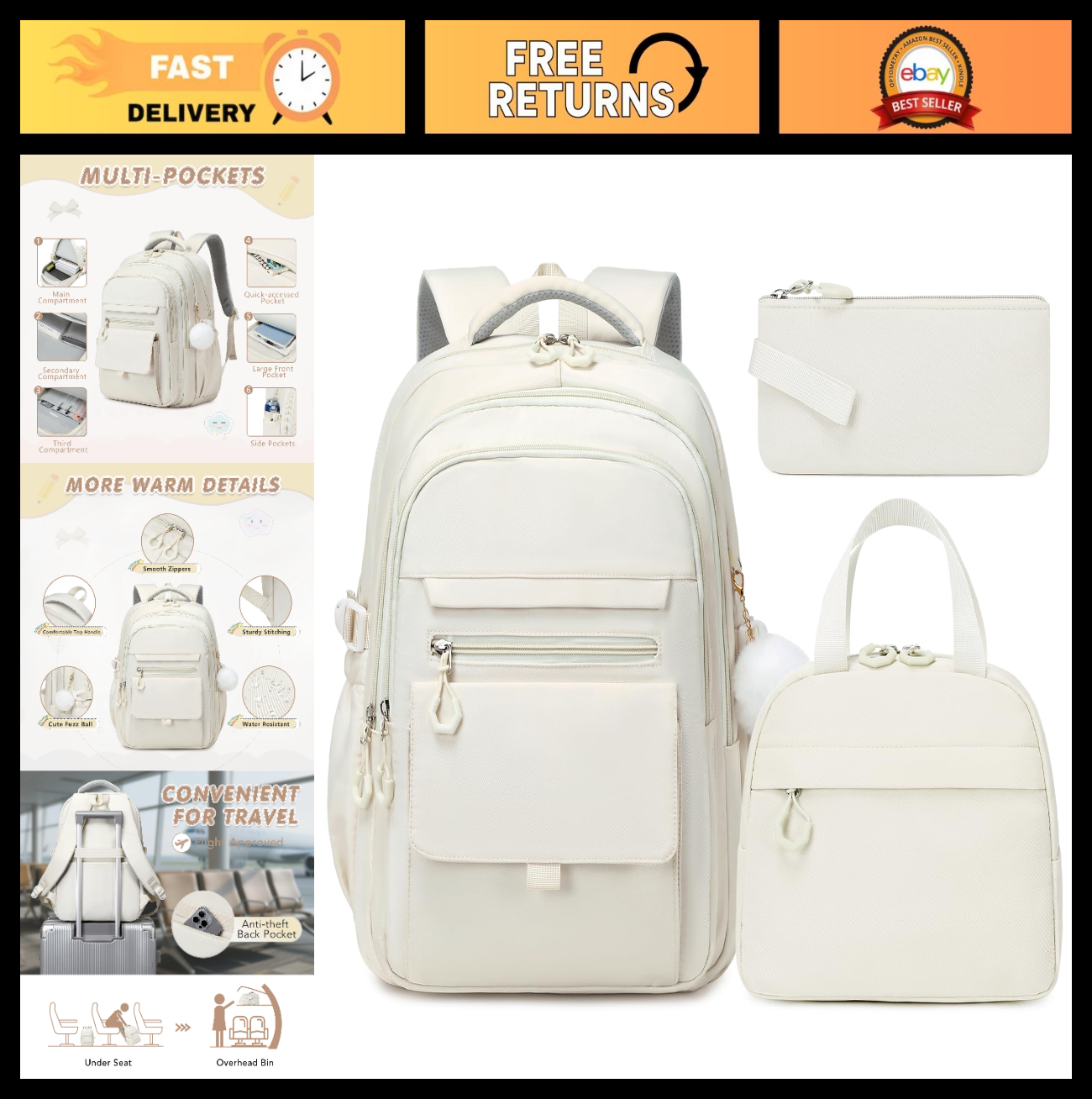 Girls Backpack Set with Lunch Box & Pencil Case   Stylish School Bag for Kids0