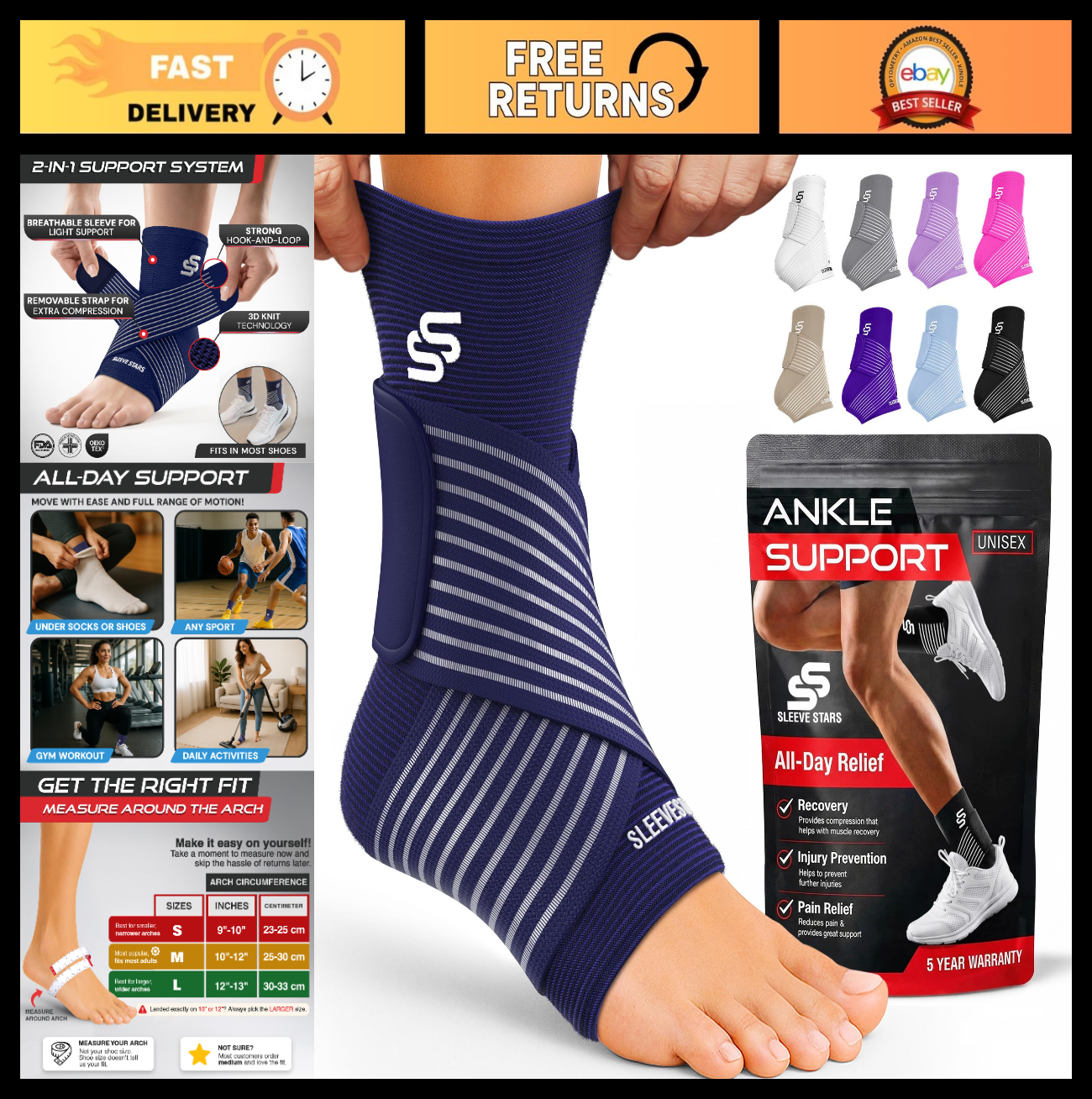 Ankle Brace Compression Sleeve for Sprains & Plantar Fasciitis Relief, Adjustabl0