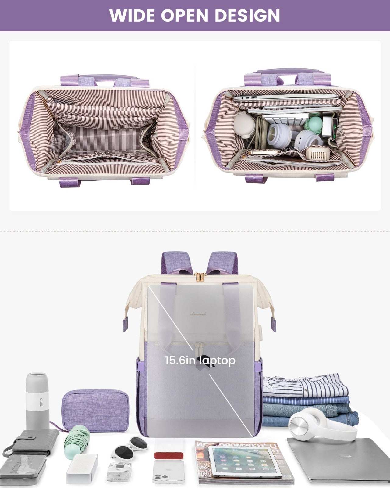 Stylish 15.6" Laptop Backpack for Women, USB Port, Waterproof Travel Bag, 2PCS7