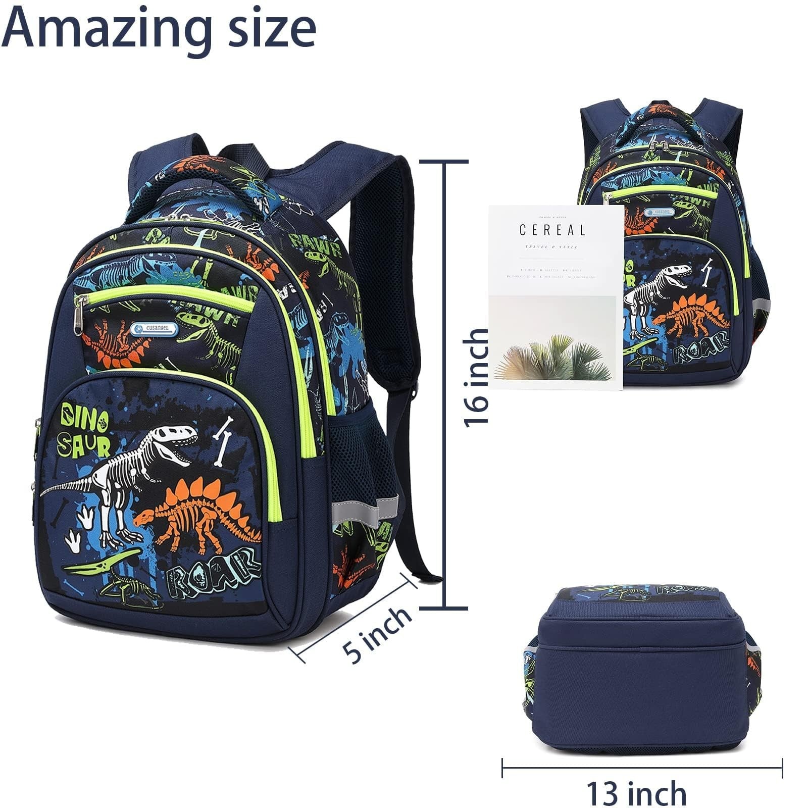 Lightweight Waterproof School Backpack for Kids, Large Capacity, 16" Luminous Di6