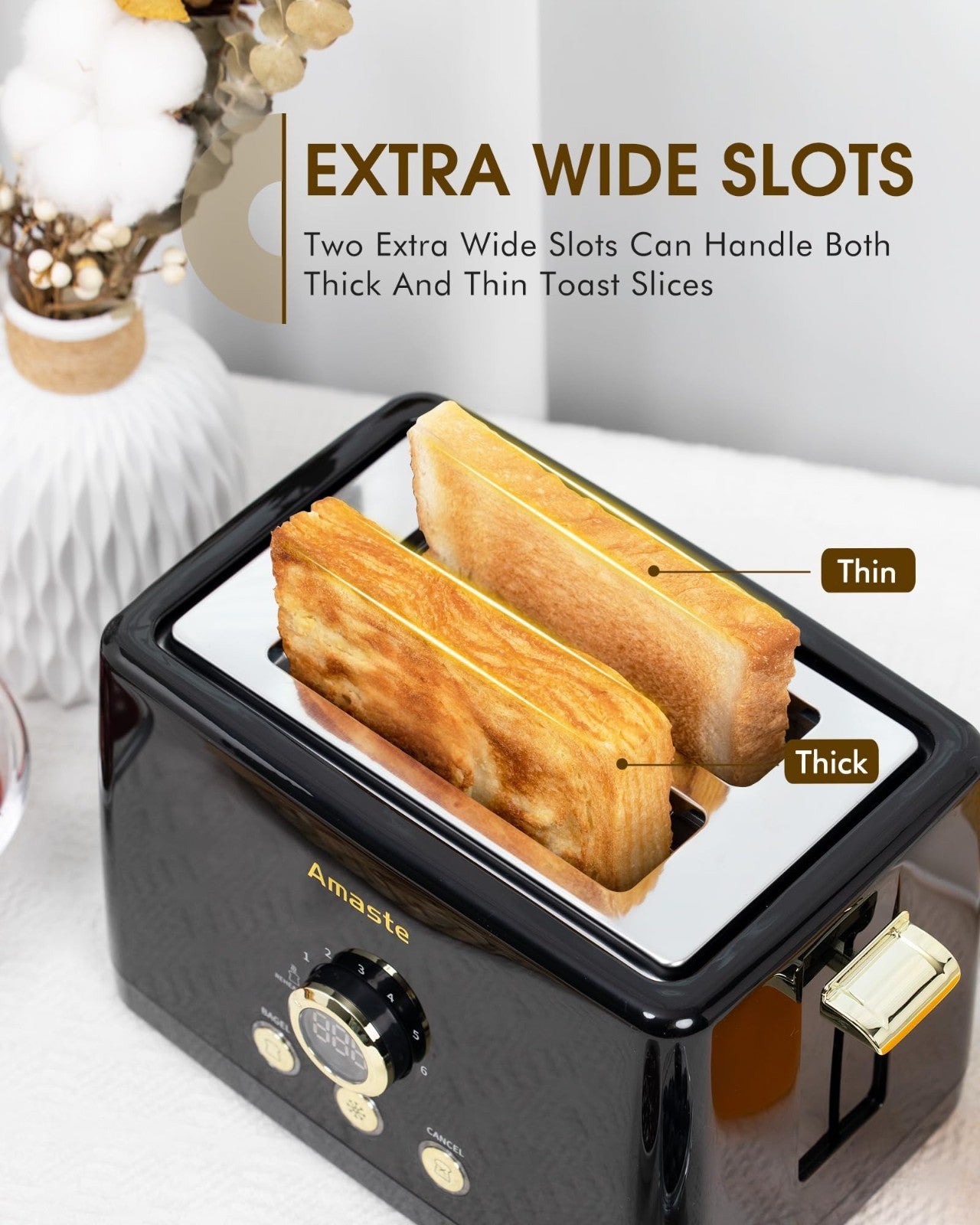 Retro 2 Slice Toaster with LED Display, Extra Wide Slots, 6 Shade Settings, Bage5
