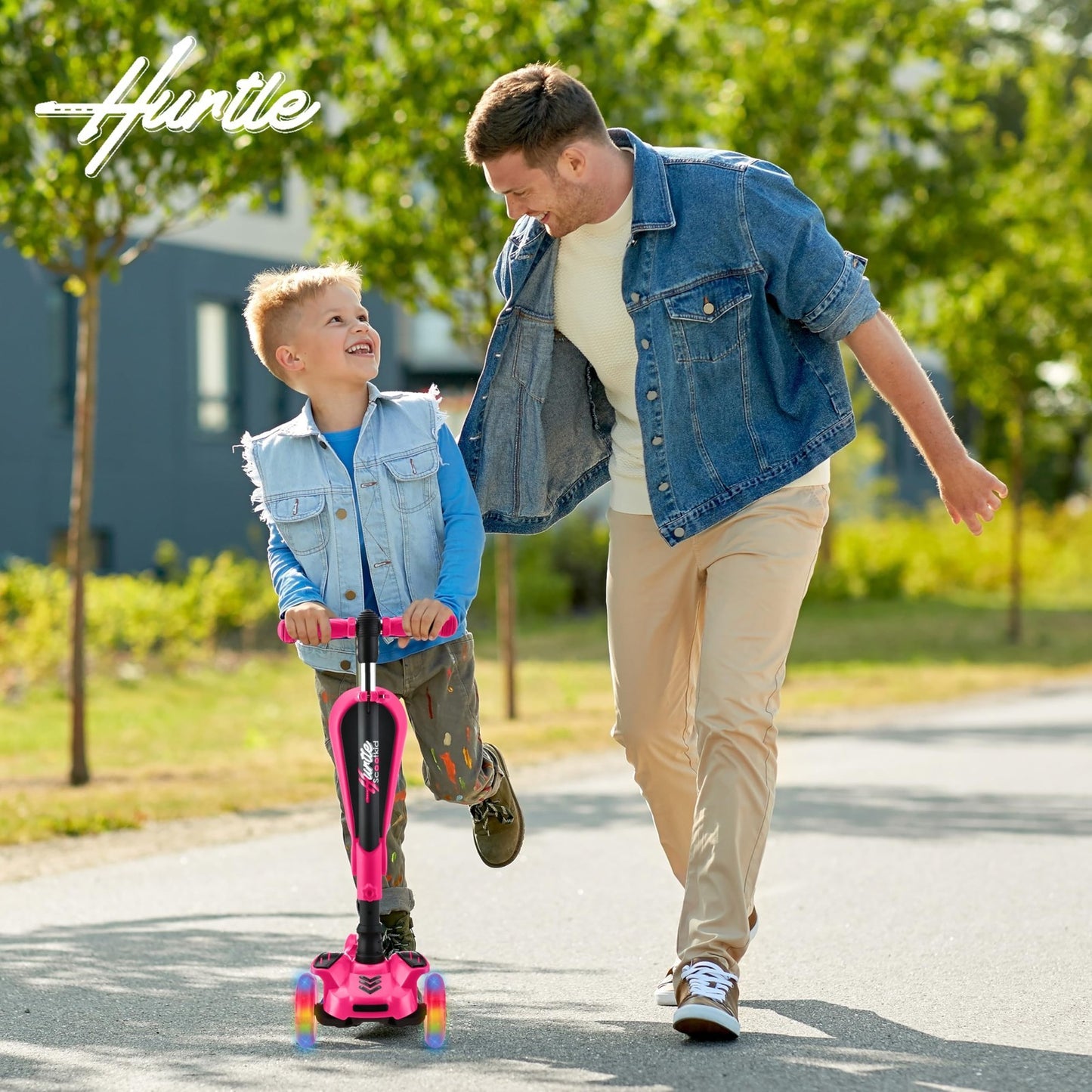 3-Wheeled Kids Scooter with LED Lights, Adjustable Handlebar, Foldable Seat - Si7