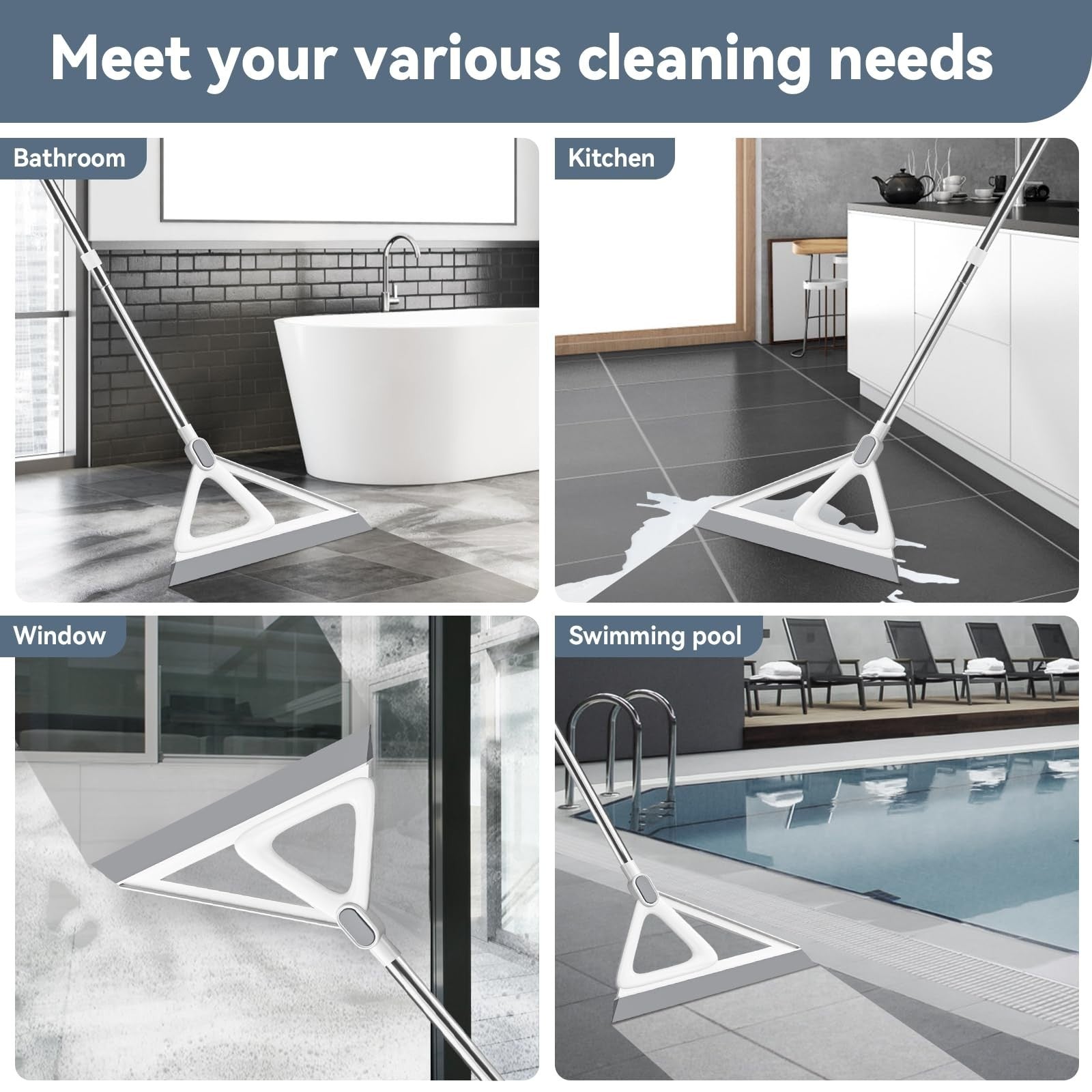 54" Multifunction Magic Broom & Squeegee - Rubber Silicone Floor Cleaner for Hom4