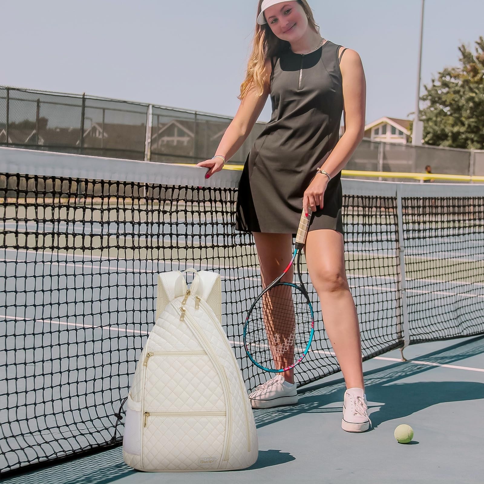 Quilted Crossbody Sling Backpack for Women - Tennis & Pickleball Paddle Bag7