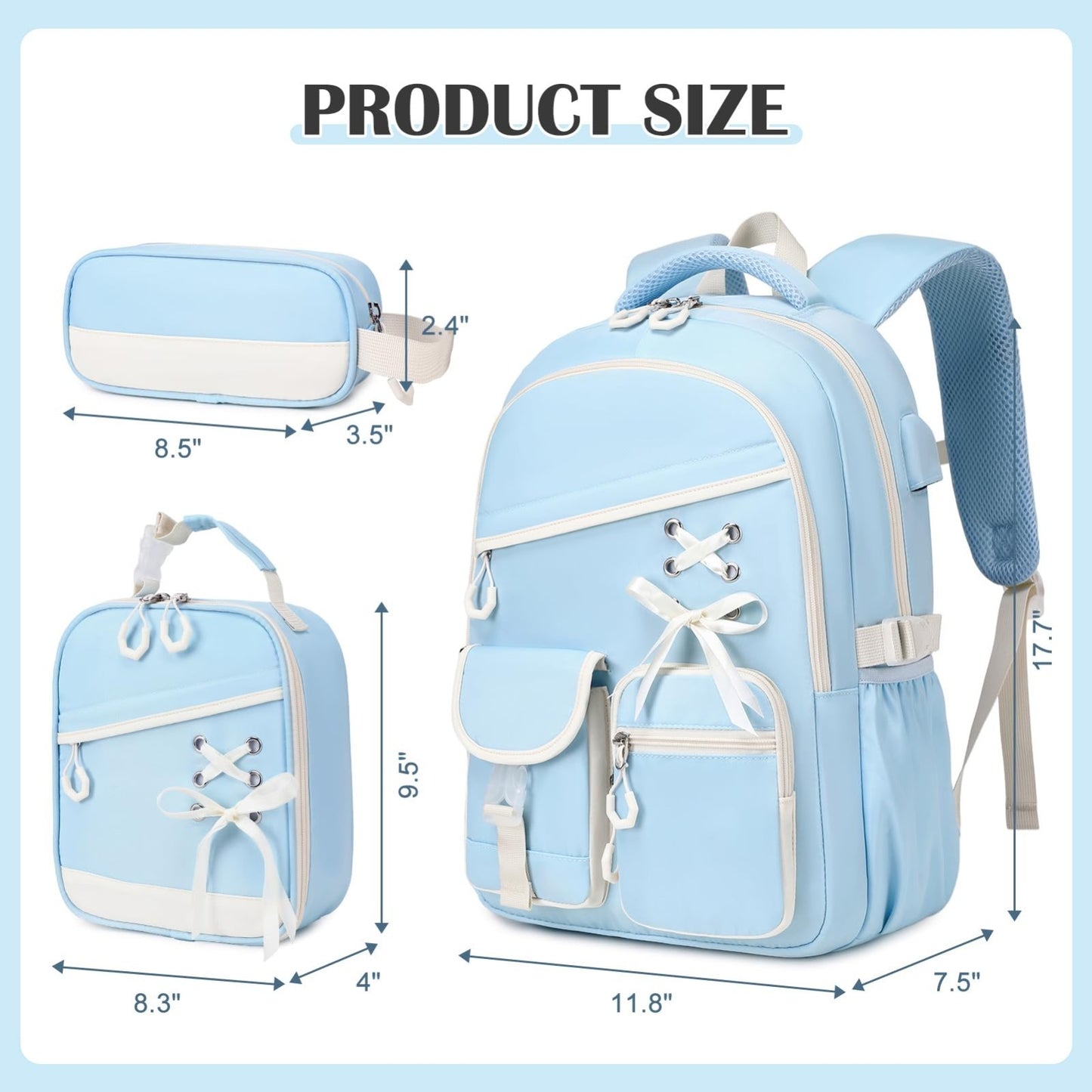 3PCS Girls School Backpack Set with Lunch Box & Pencil Pouch   Stylish & Durable2