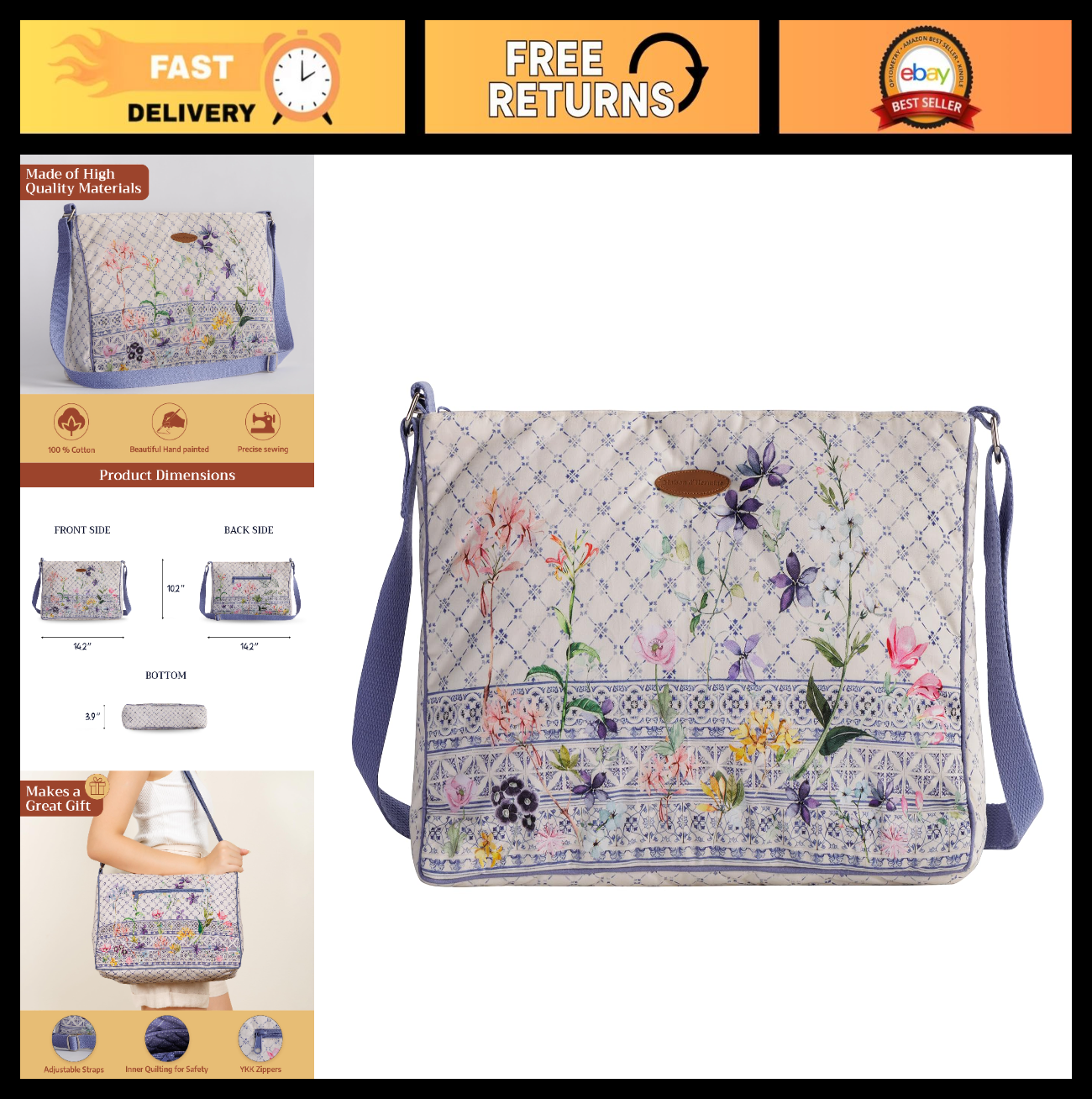 Stylish Women's Cotton Shoulder Handbag   Versatile Tote Bag for Everyday Use0