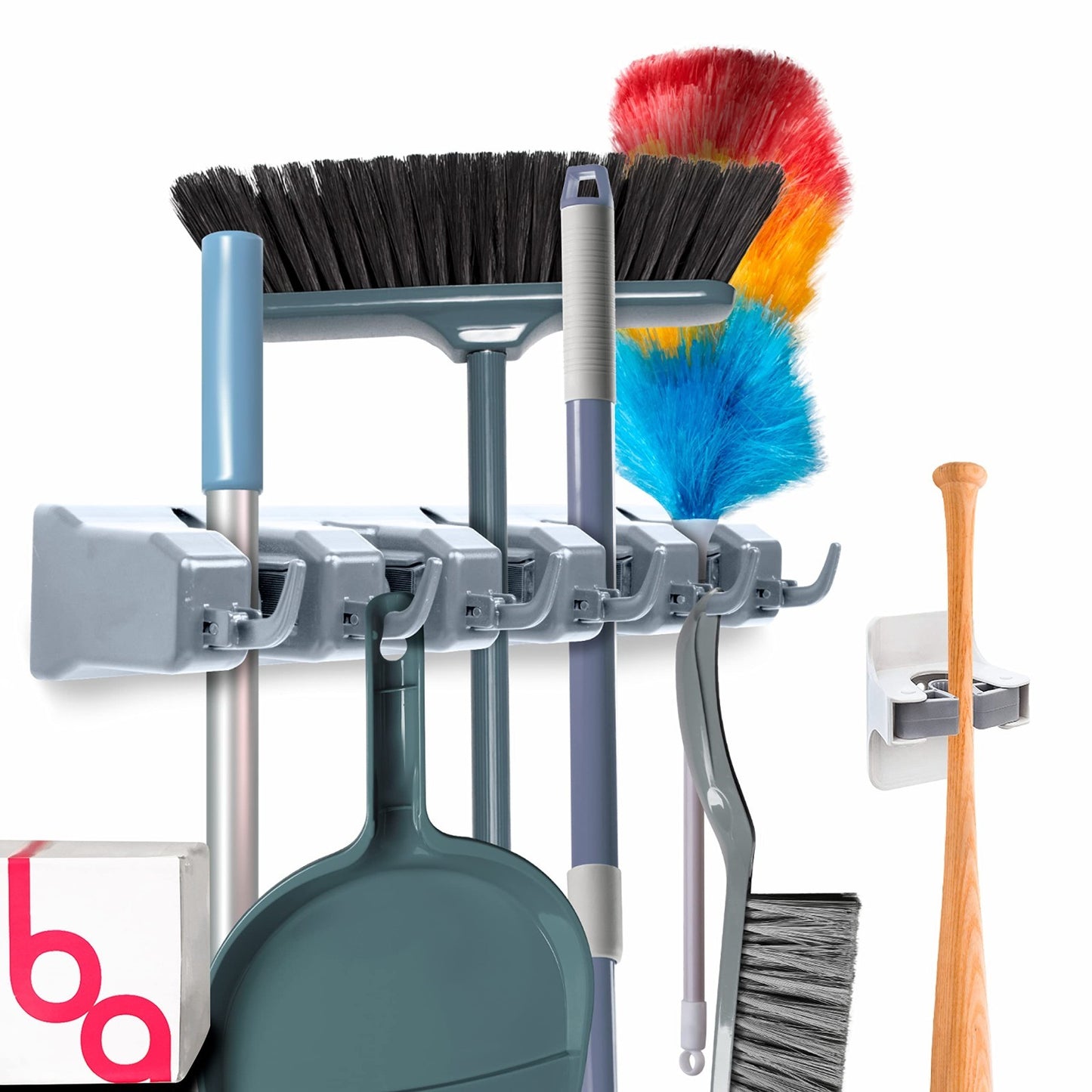 5 Slot Broom Holder & Mop Gripper - Wall Mount Tool Organizer, No-Drill, Anti-Sl1