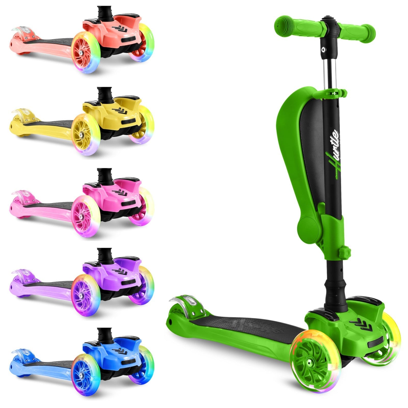 3-Wheeled Kids Scooter with LED Lights, Adjustable Handlebar & Foldable Seat - S2