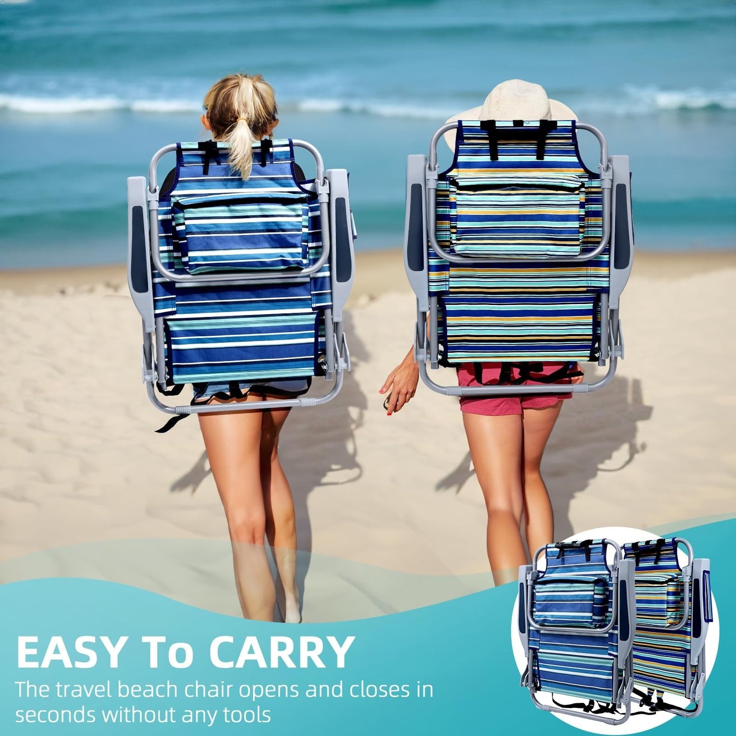 Folding Beach Chair with Cooler Pouch, 4-Position Heavy Duty, Supports 350lbs7