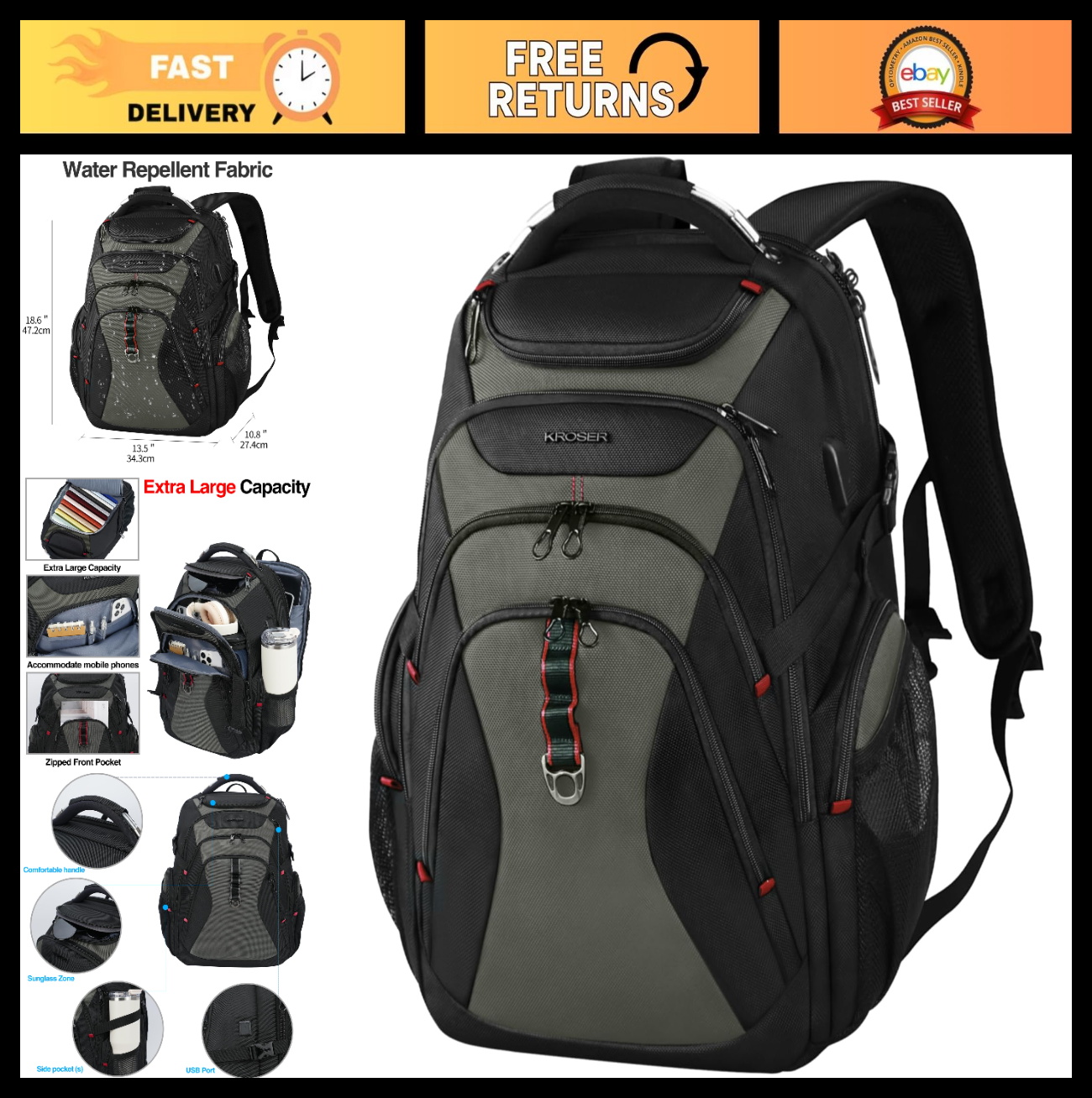 17.3" Laptop Backpack for Men & Women   Stylish Computer Bag for College & Trave0