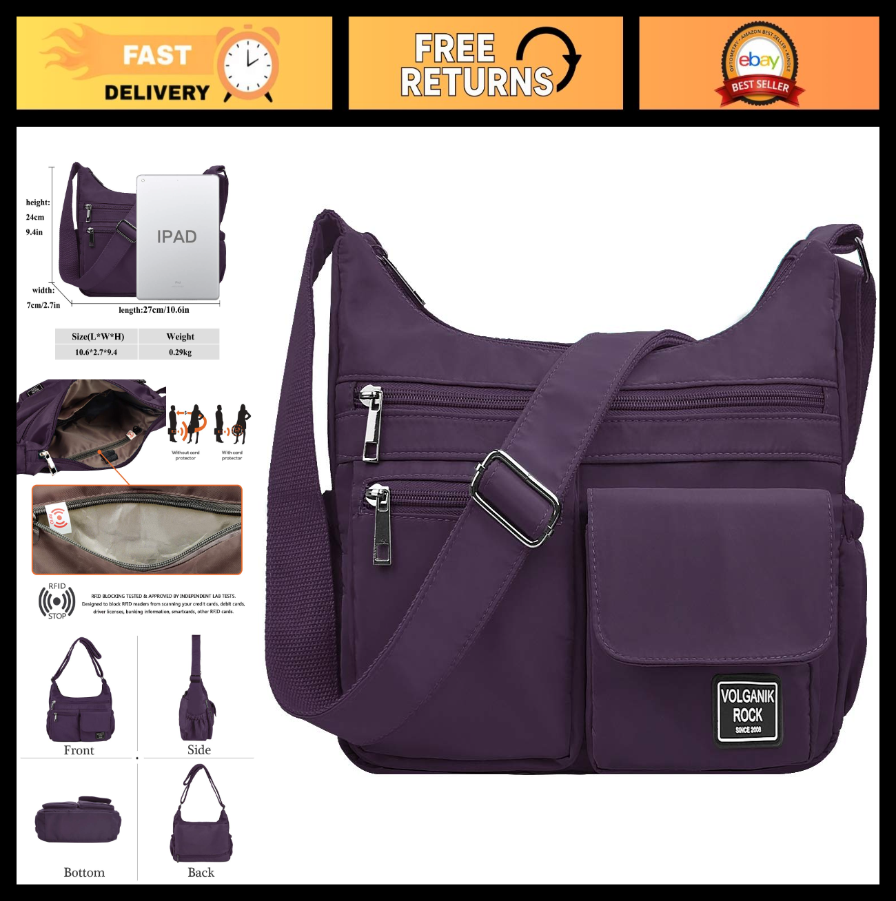 Lightweight Waterproof Crossbody Bag for Women | RFID Travel Shoulder Purse0