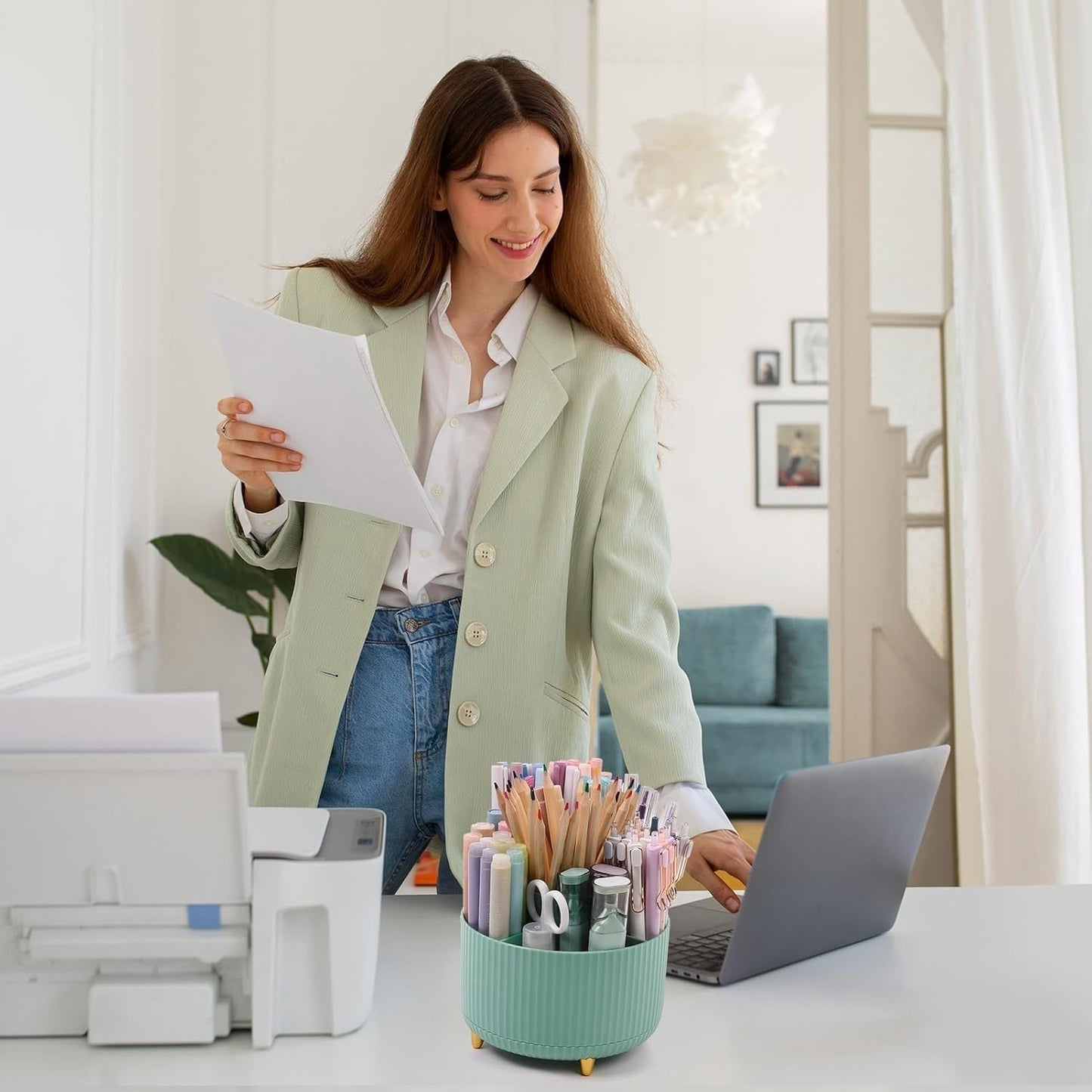 360° Rotating Desk Organizer   Dual Purpose Pencil Holder, 5 Slot Cup for Home,6