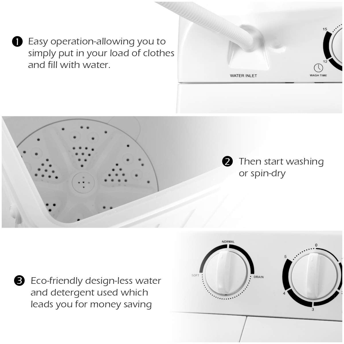 Compact Twin Tub Washing Machine 20lbs Mini Washer & Spinner   Portable Laundry7