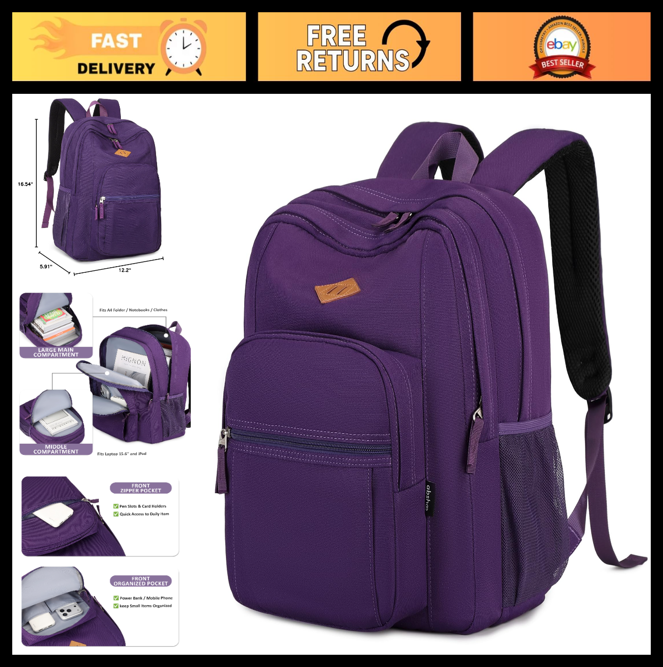 Solid Color Water Resistant Backpack for Girls & Women   School & College Bag (P0
