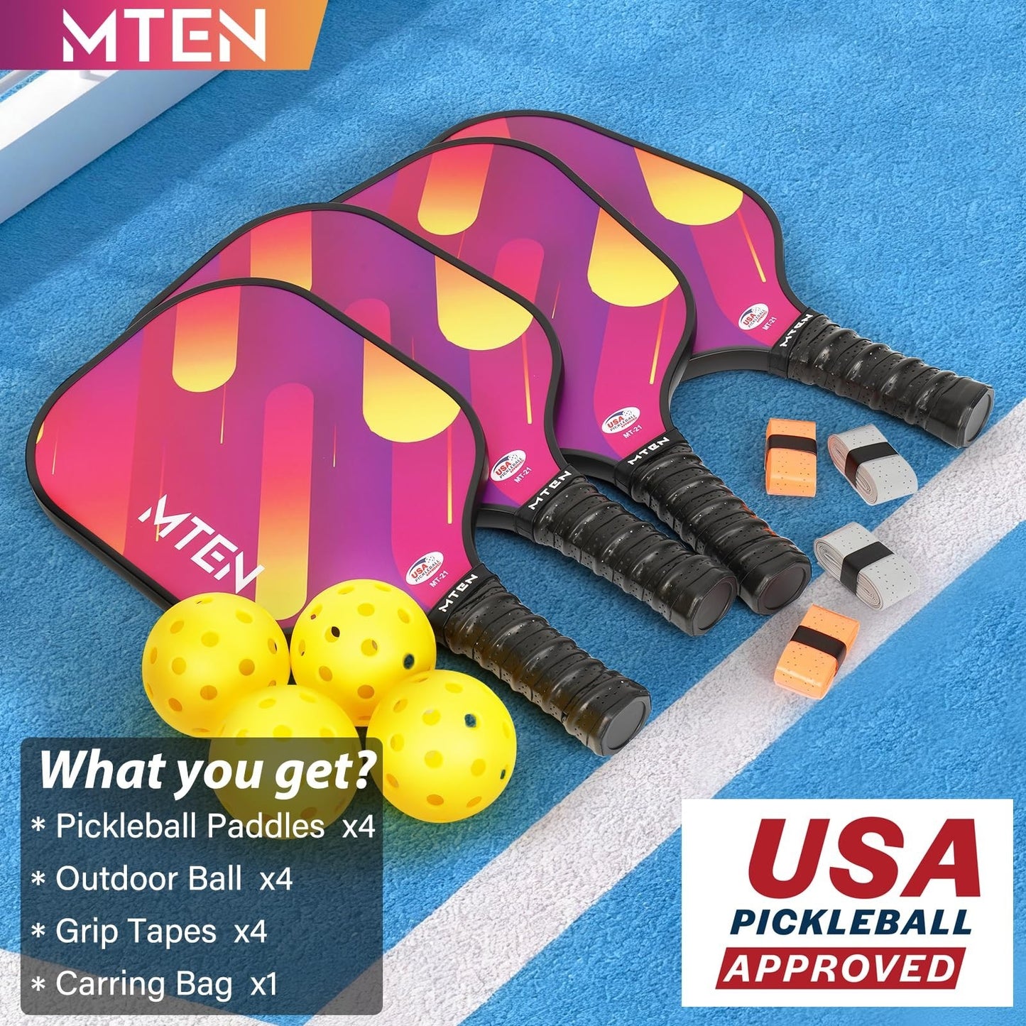 Pickleball Paddle Set of 2/4 - USAPA Approved Fiberglass Rackets, Lightweight fo4