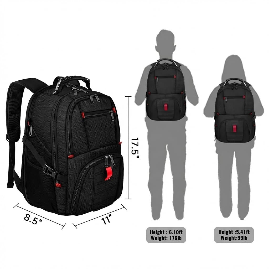 Large Laptop Backpack for Men, Heavy Duty Travel Bag, Water Resistant, Multi Com5