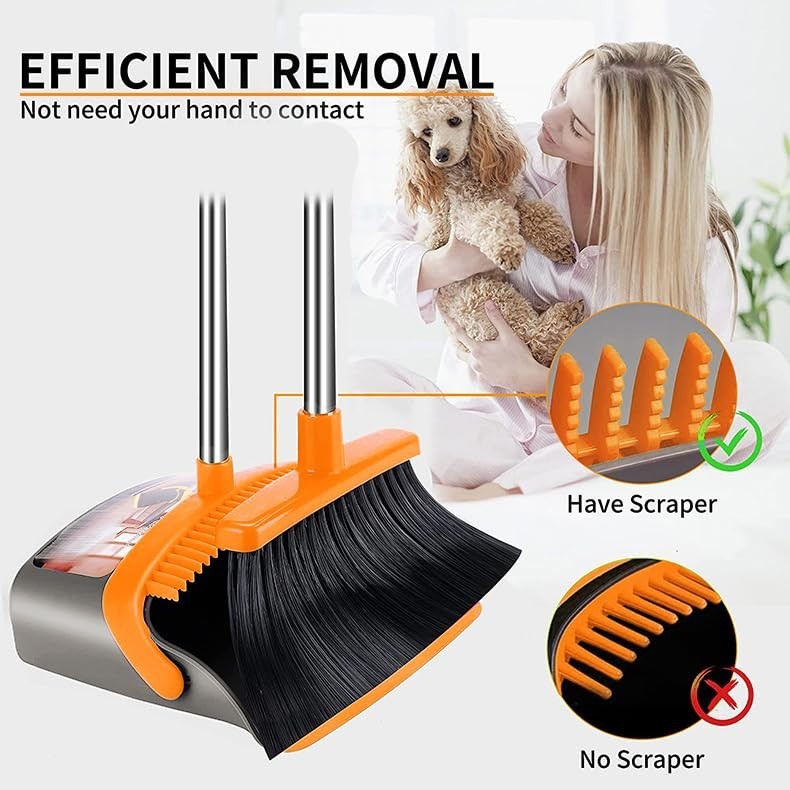 Upgraded 2-Pack Broom & Dustpan Set, 52" Long Handle, Self-Cleaning Teeth, Indoo3